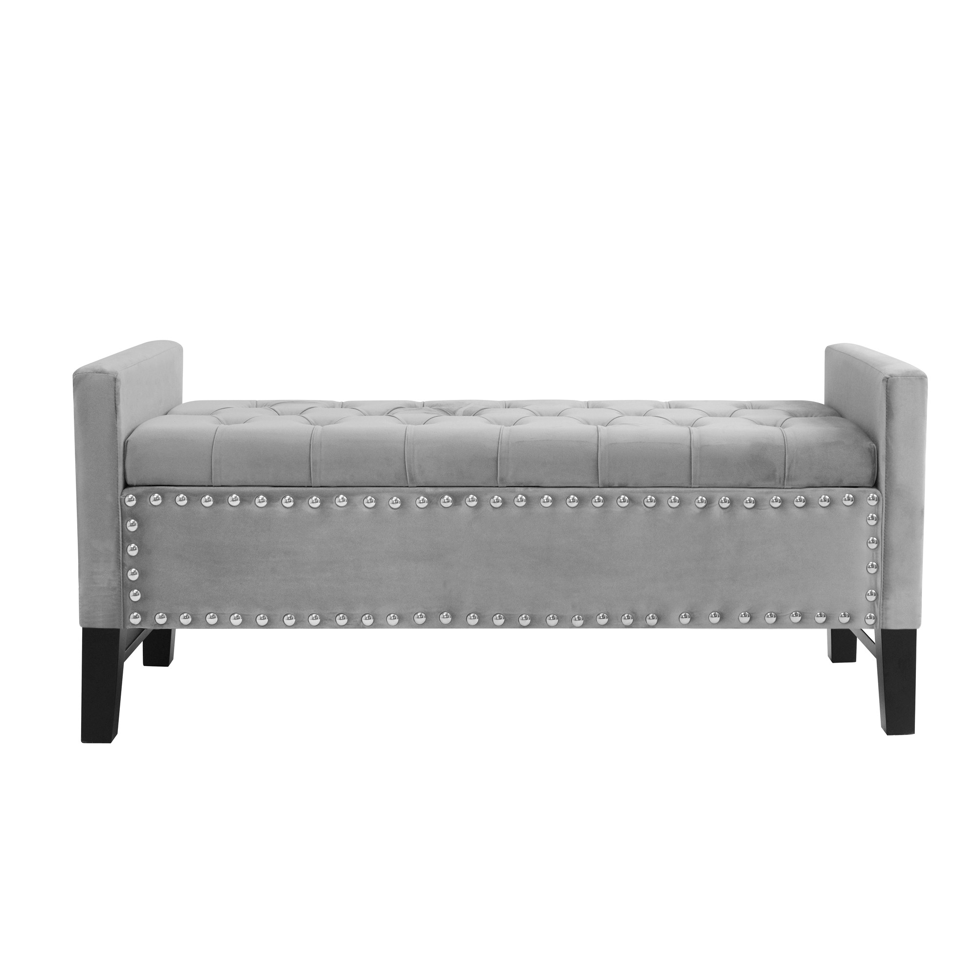 50" Light Gray and Black Upholstered Velvet Bench with Flip top, Shoe Storage-530655-1