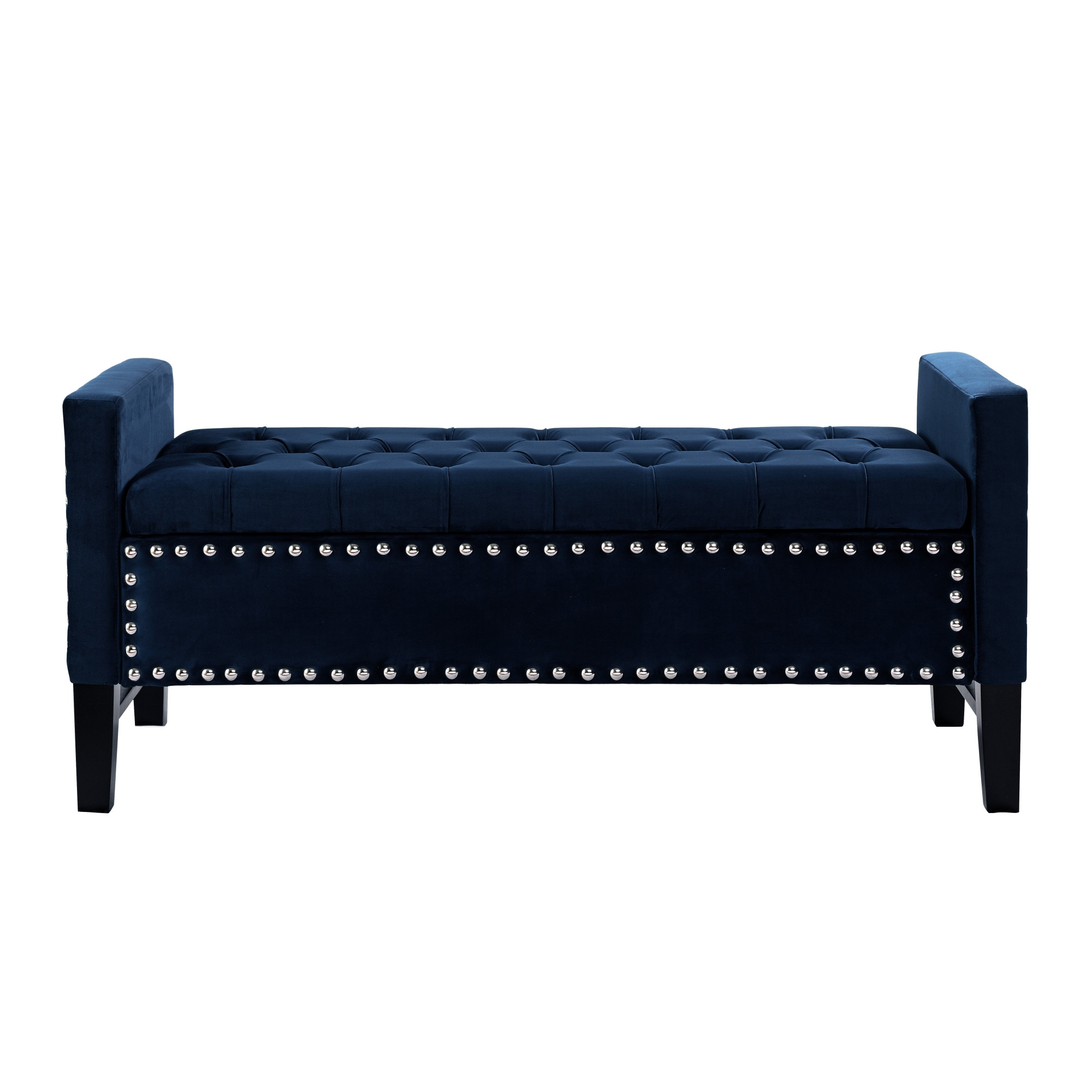 50" Navy Blue and Black Upholstered Velvet Bench with Flip top, Shoe Storage-530656-1