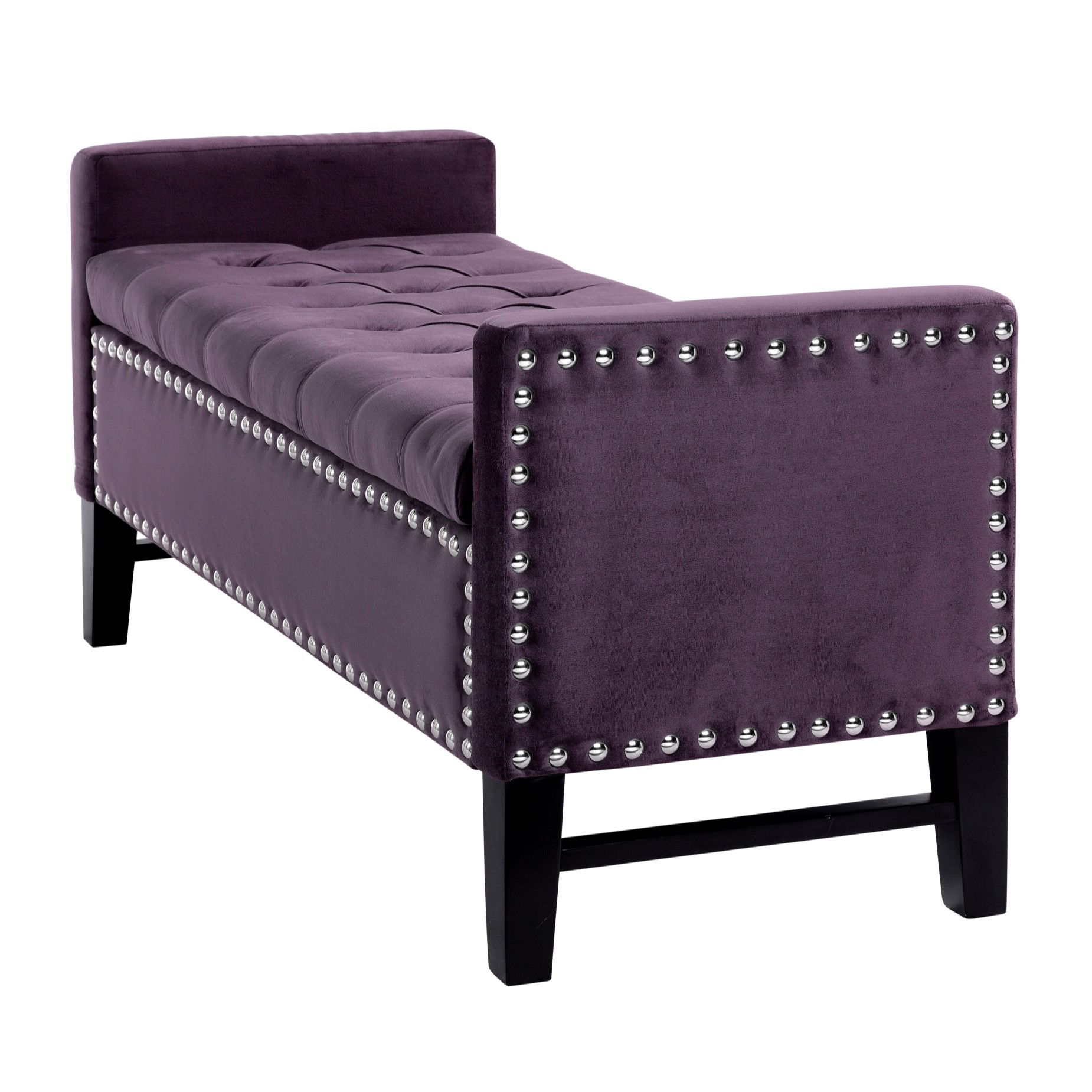 50" Plum and Black Upholstered Velvet Bench with Flip top, Shoe Storage-530657-1