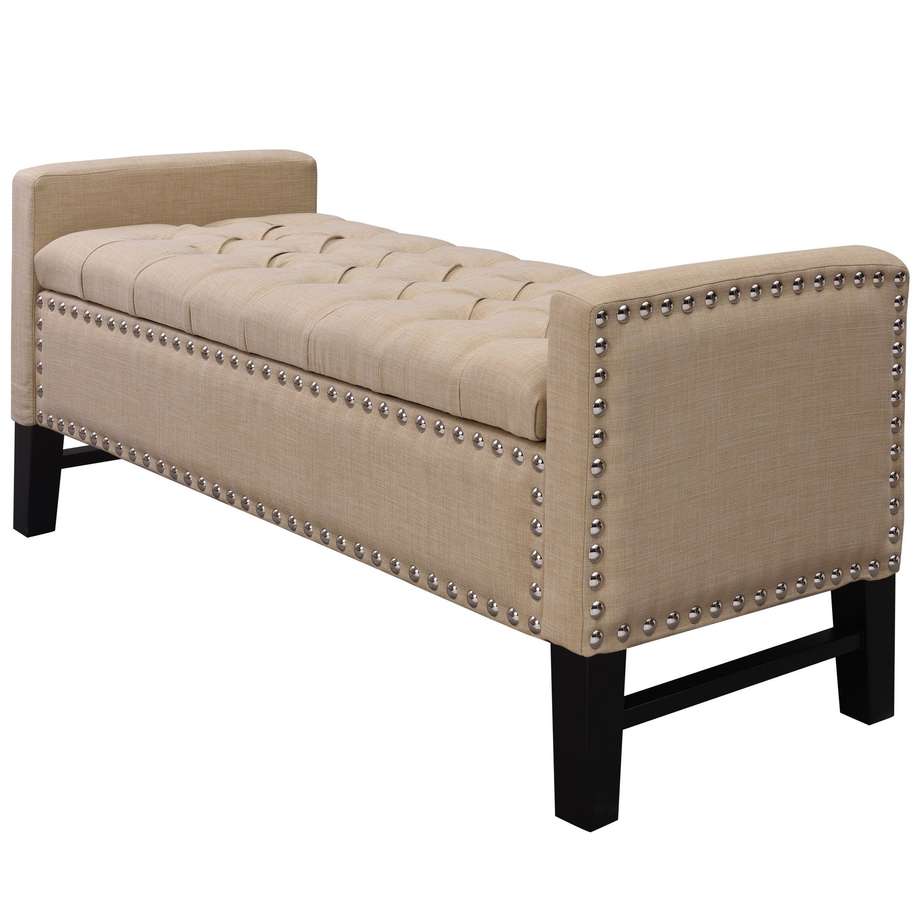 50" Beige and Black Upholstered Linen Bench with Flip top, Shoe Storage-530659-1
