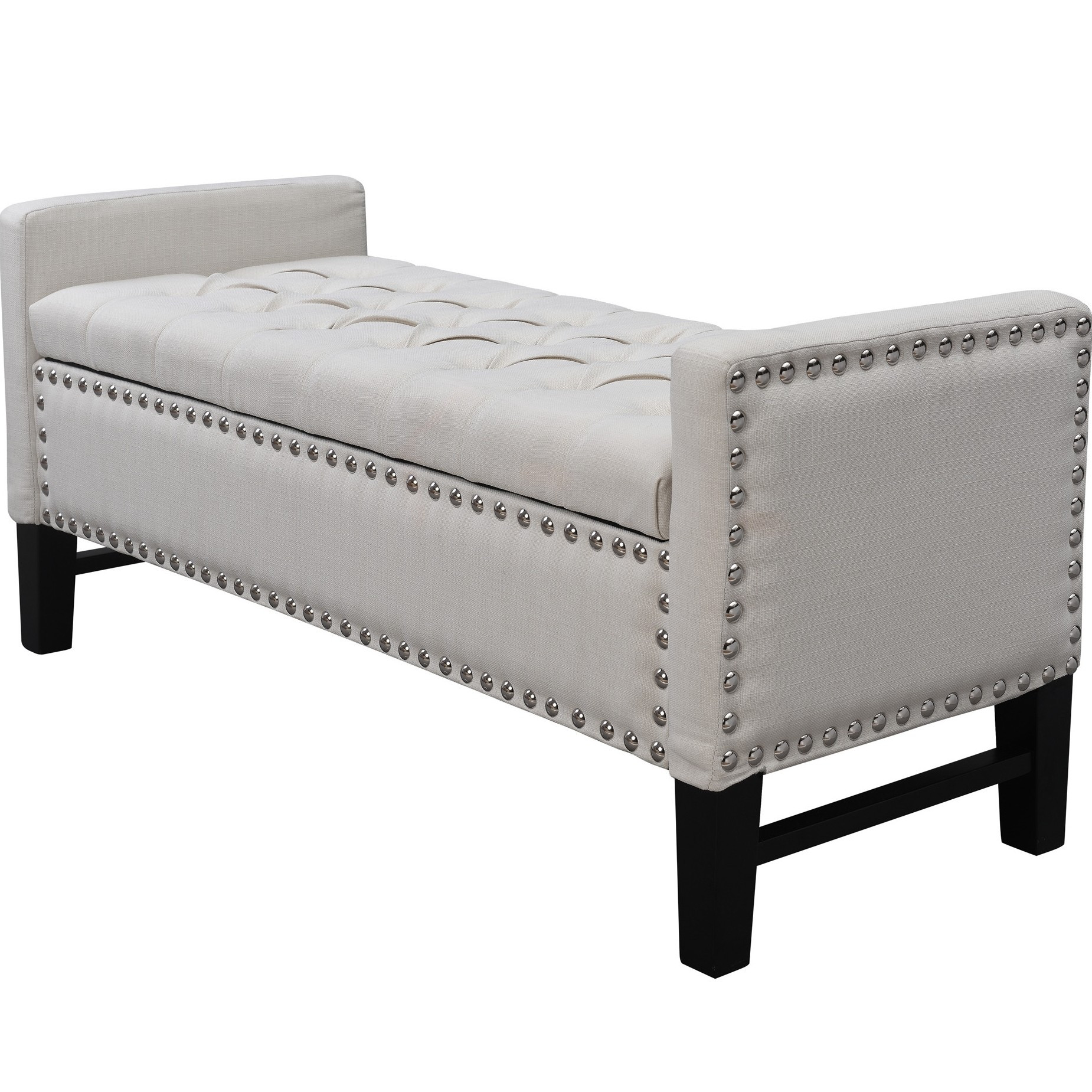 20" Cream Upholstered Linen Bench with Shoe Storage-530660-1
