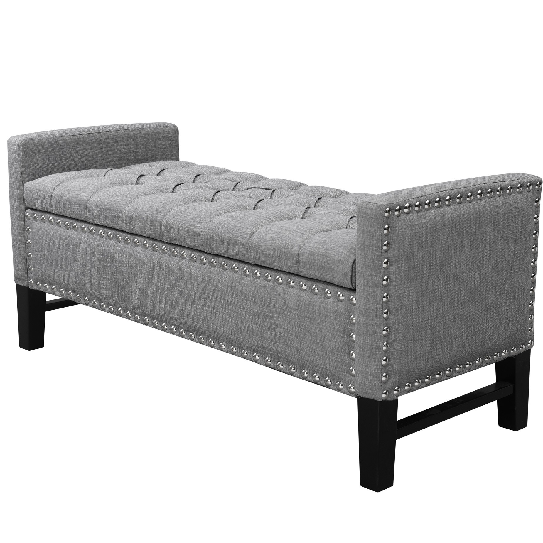 50" Light Gray and Black Upholstered Linen Bench with Flip top, Shoe Storage-530675-1