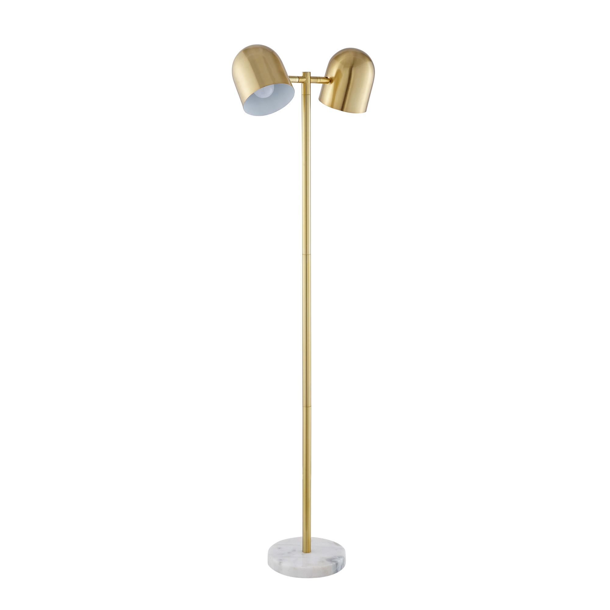 58" Gold and White Two Light Floor Lamp With Brass Bell Shades-530708-1