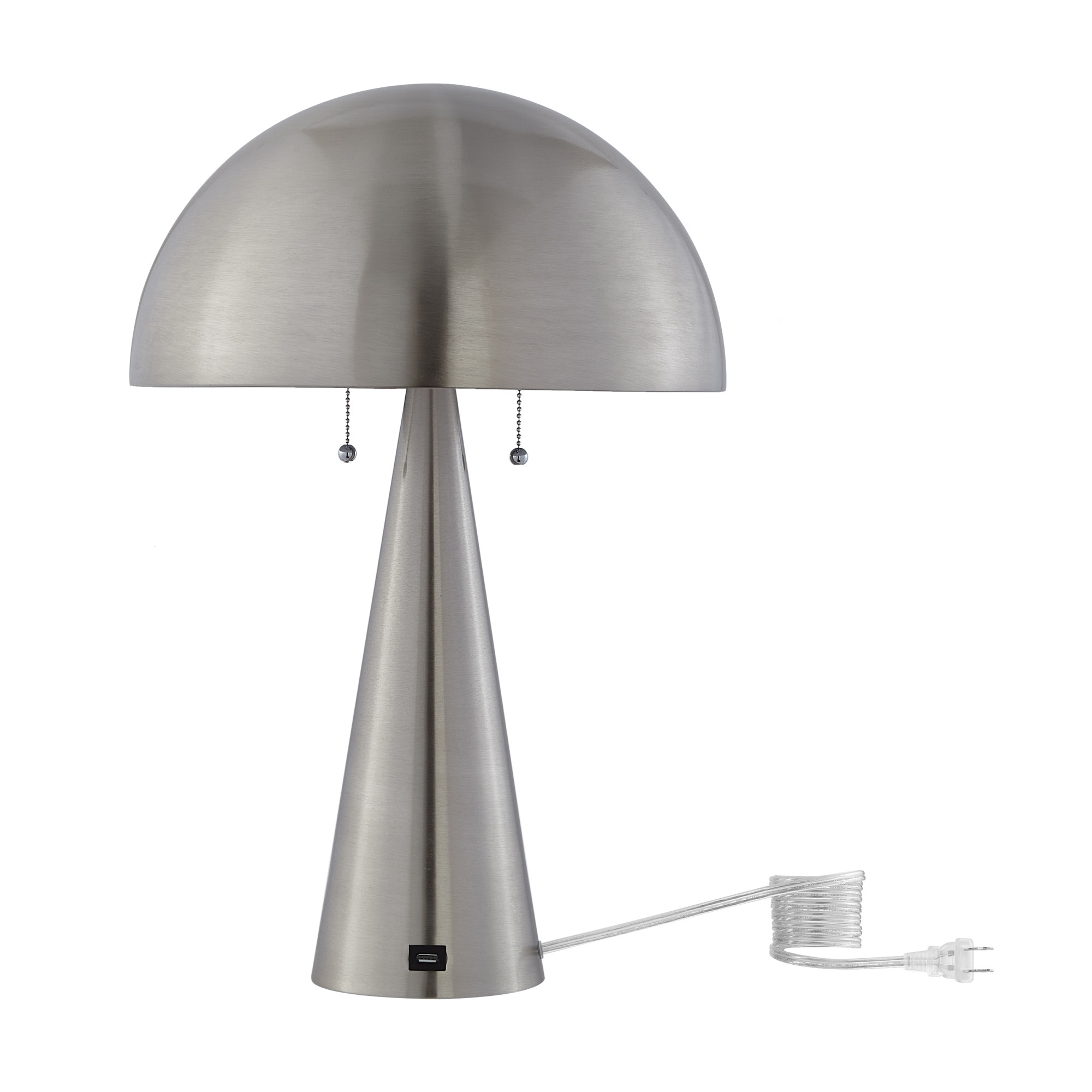 24" Gray Iron Usb Table Lamp With Gray Dome Shade-530929-1