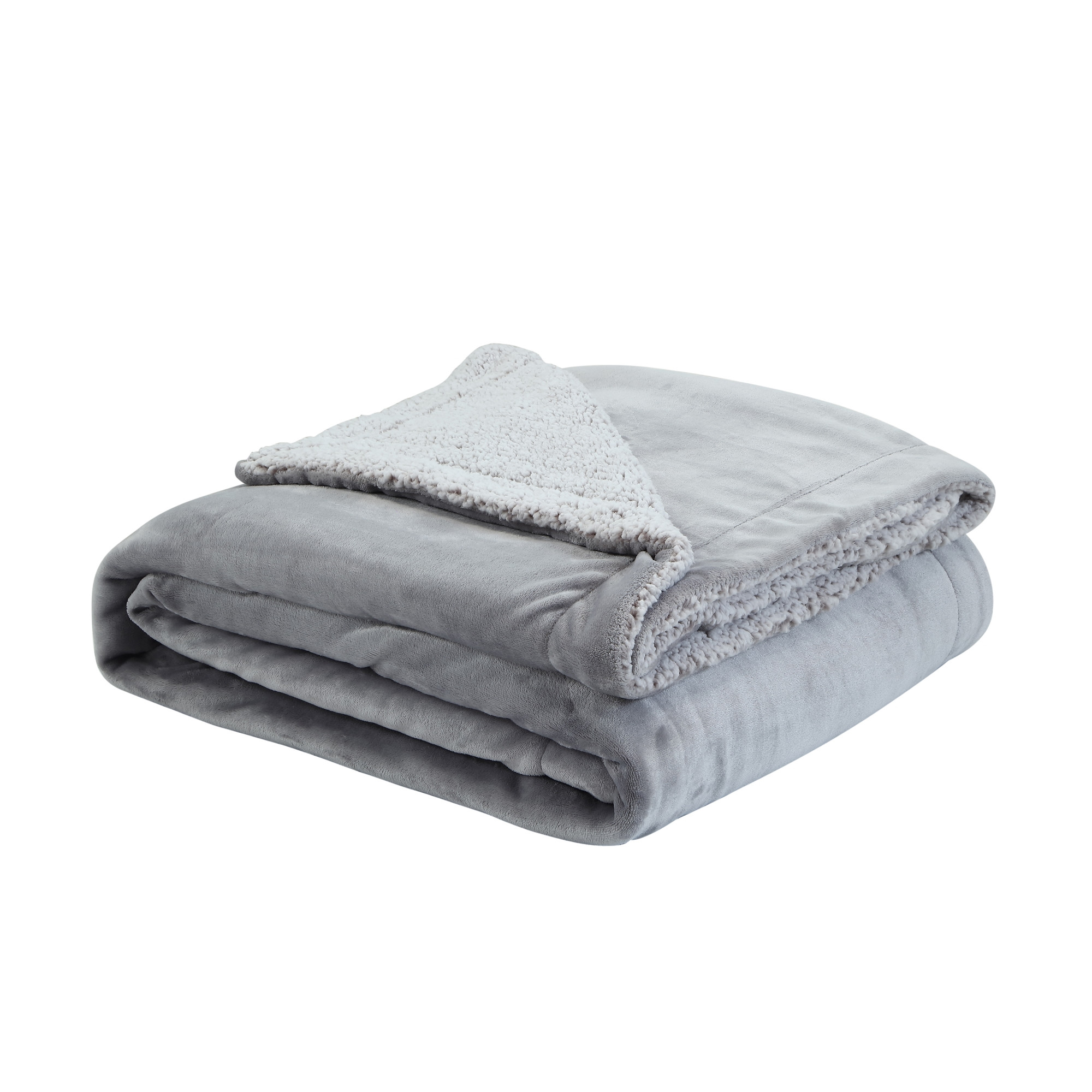 Light Gray Knitted PolYester Solid Color Plush Queen Blanket-531197-1