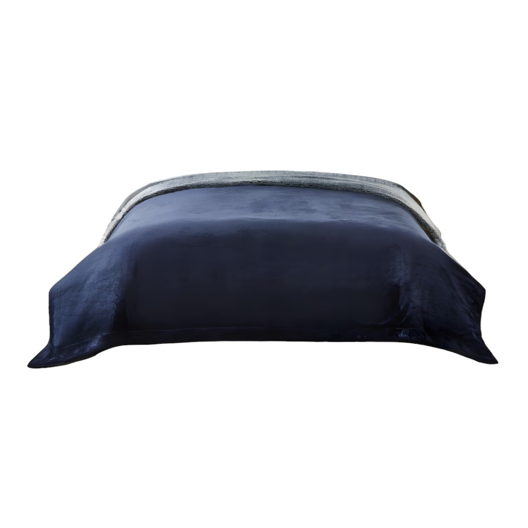 Navy Blue Knitted PolYester Solid Color Plush Queen Blanket-531200-1