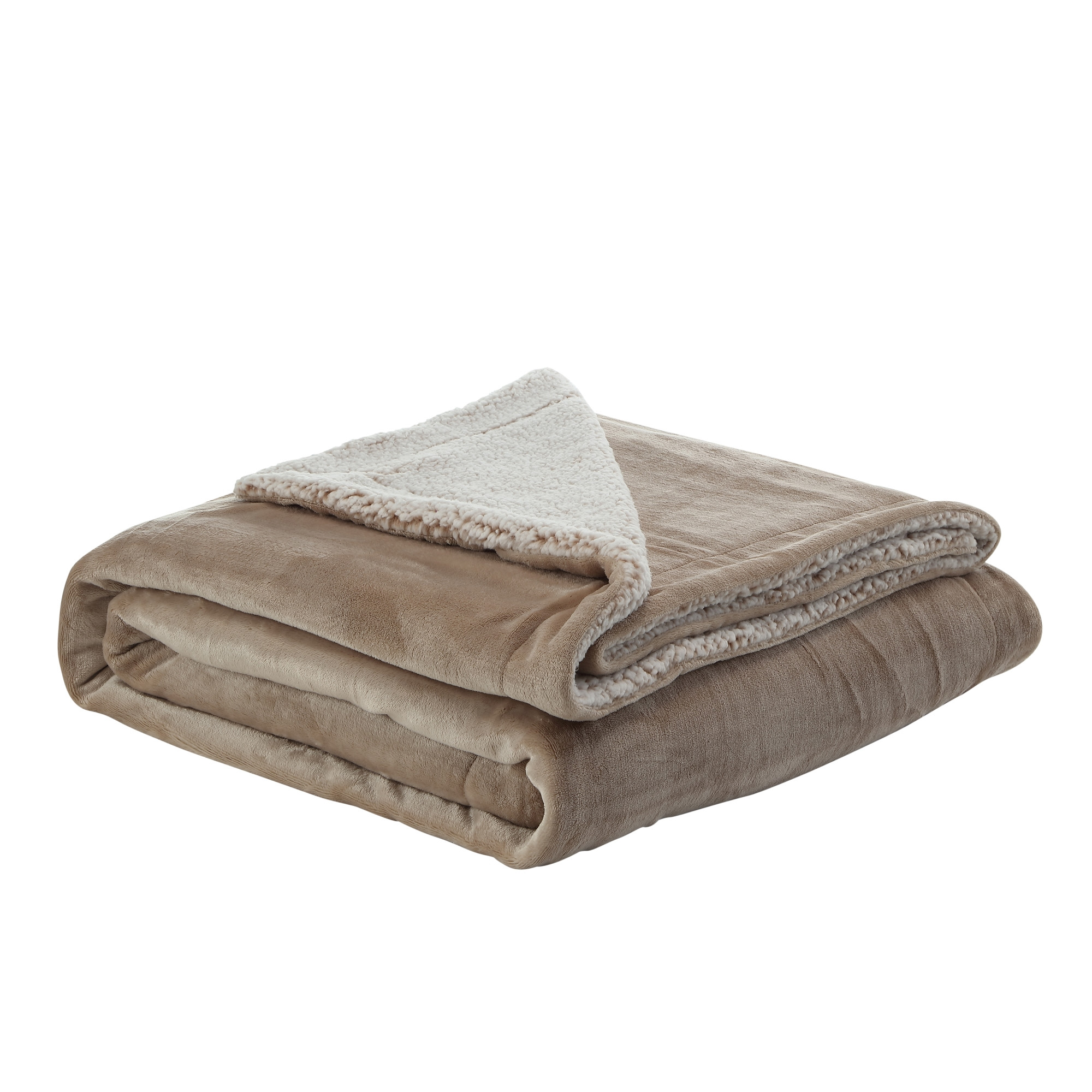 Taupe Knitted PolYester Solid Color Plush Queen Blanket-531206-1