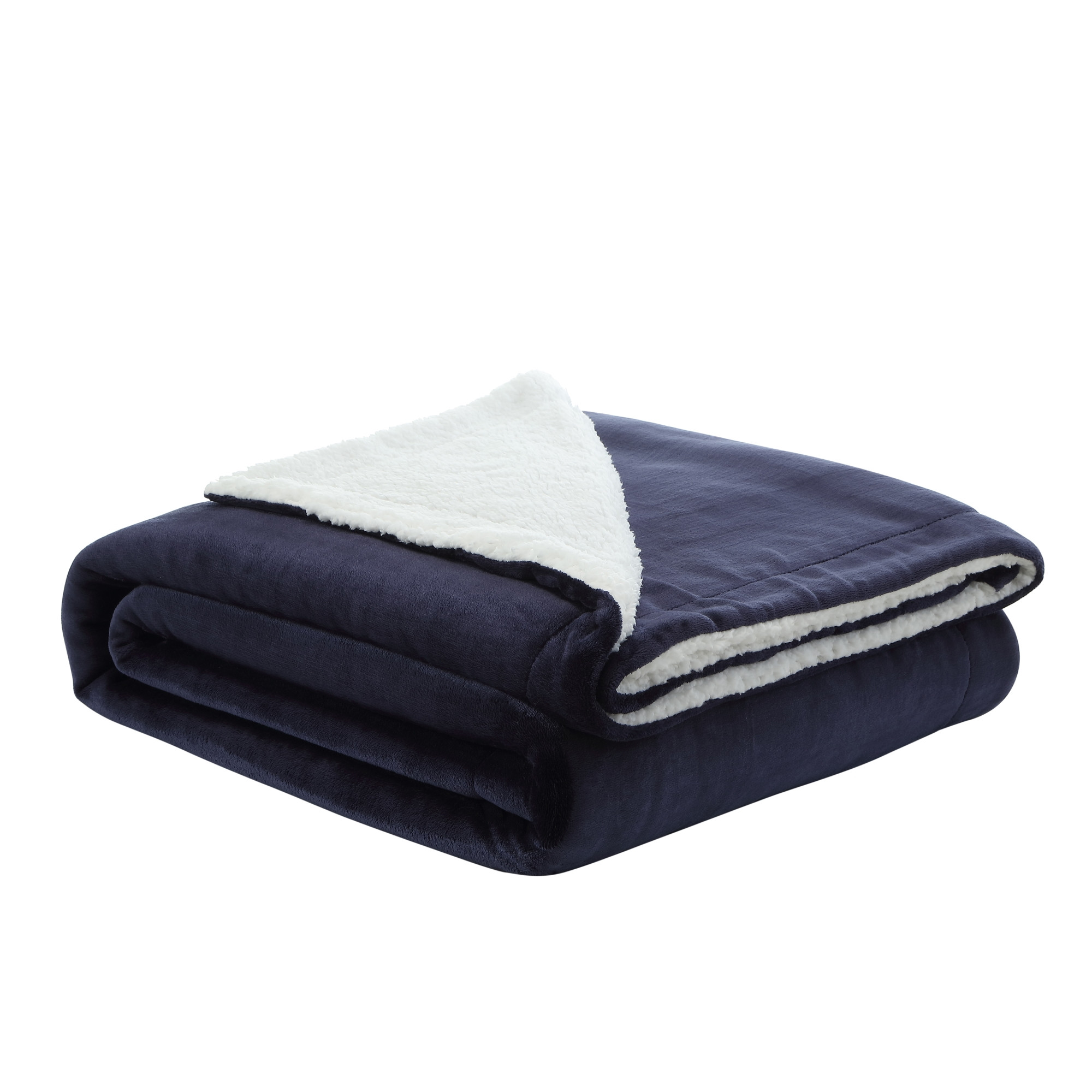Navy Blue Knitted PolYester Solid Color Plush Queen Blanket-531218-1