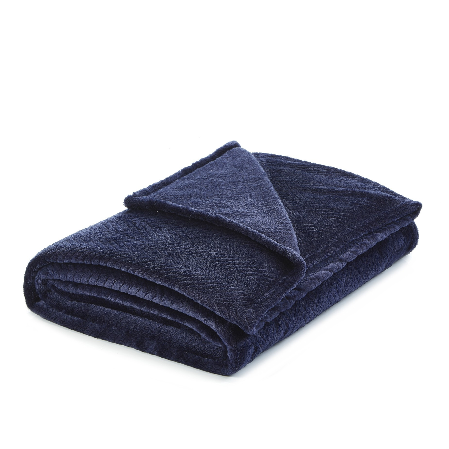 Navy Blue Knitted PolYester Solid Color Plush Throw Blanket-531225-1