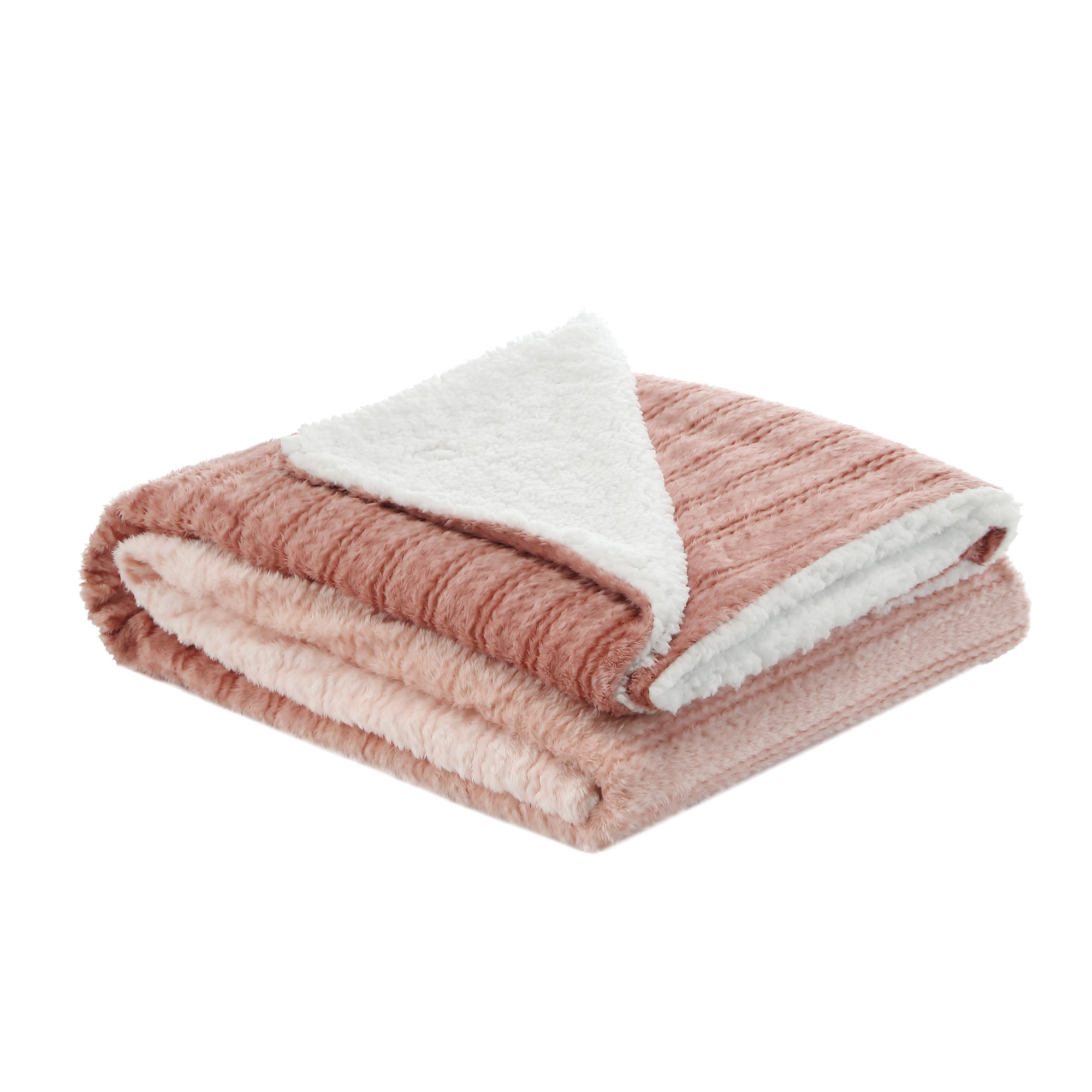 Blush Knitted PolYester Solid Color Plush Throw Blanket-531227-1