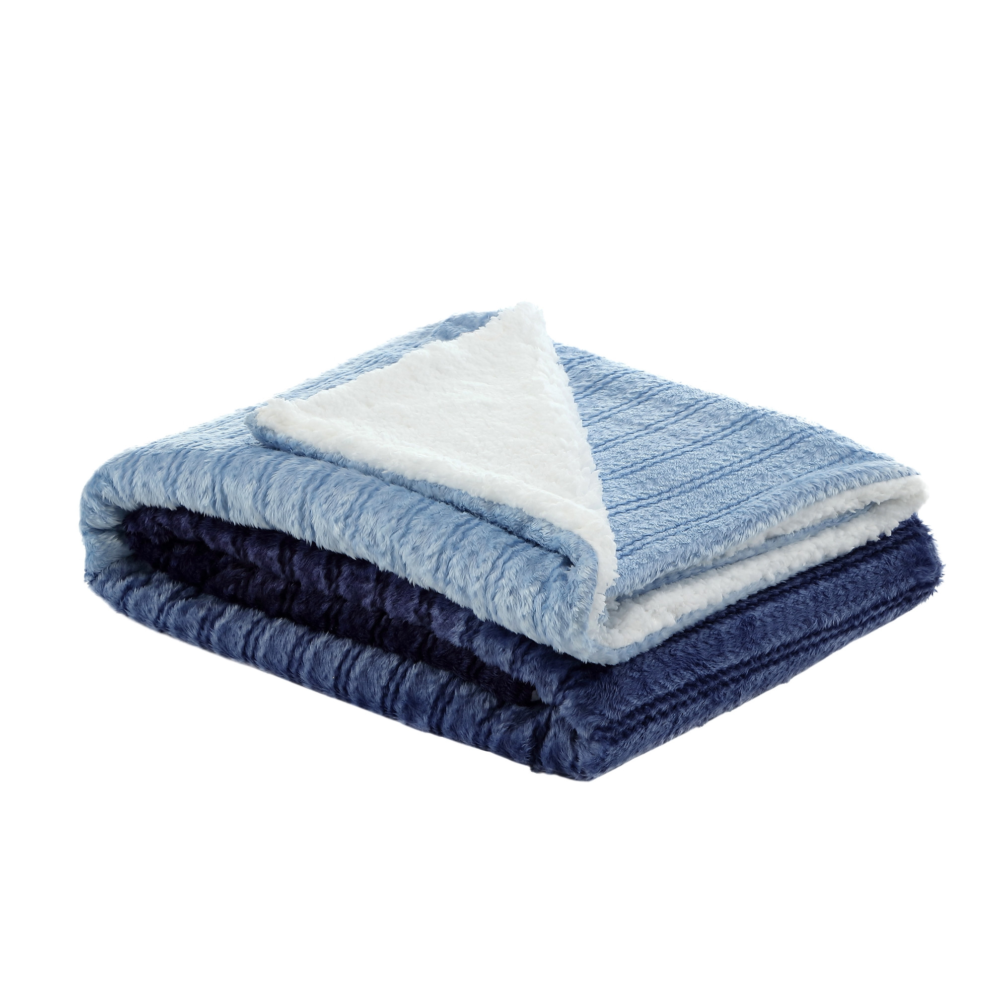 Navy Blue Knitted PolYester Solid Color Plush Throw Blanket-531230-1