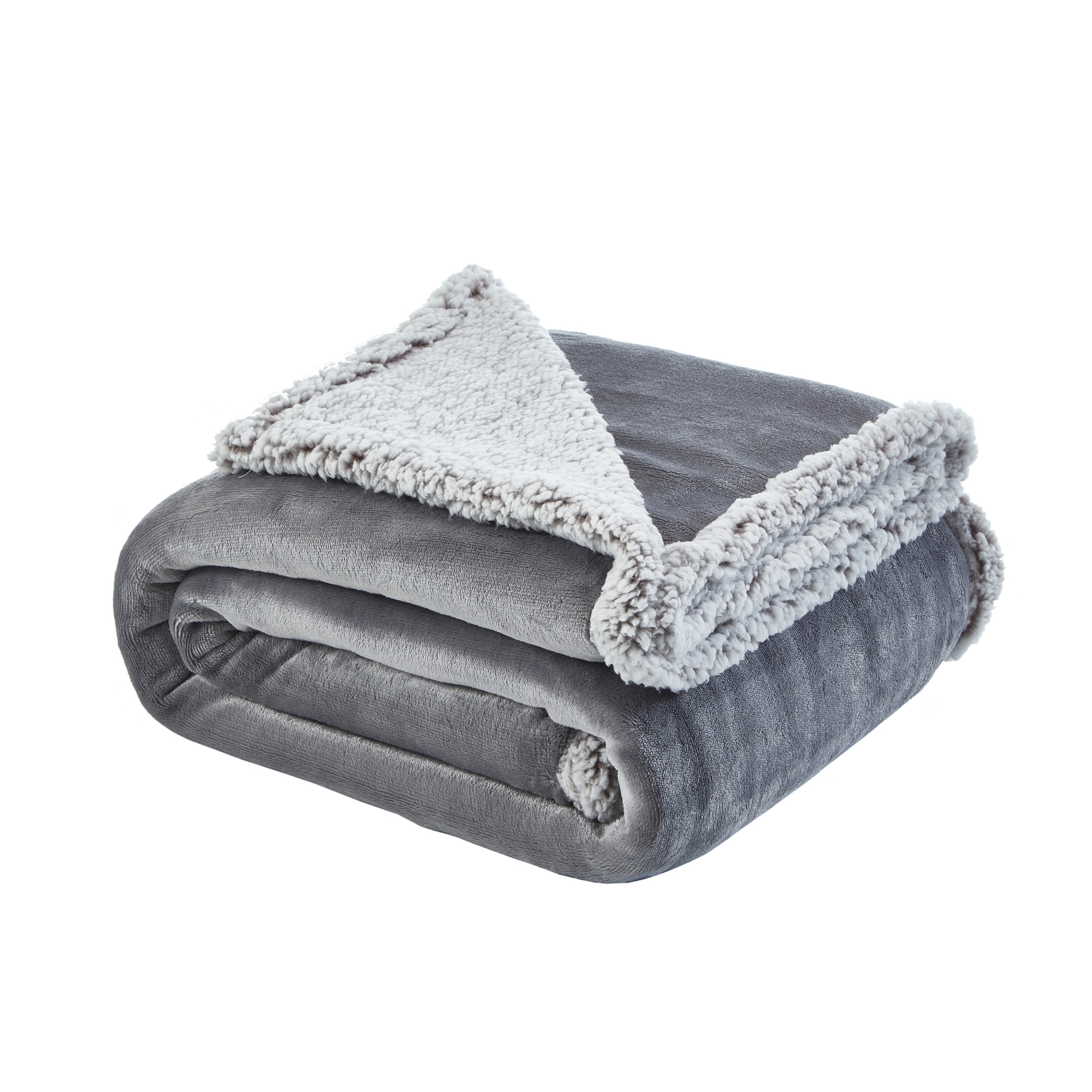 Light Gray Knitted Polyester Solid Color Plush Throw Blanket-531248-1