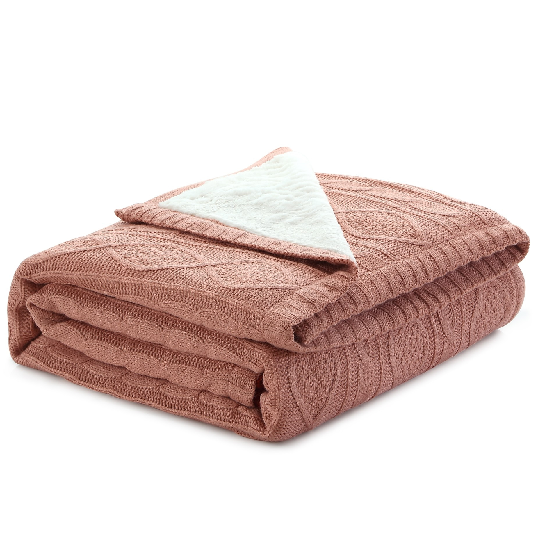 Blush Knitted Acrylic Solid Color Throw Blanket-531257-1
