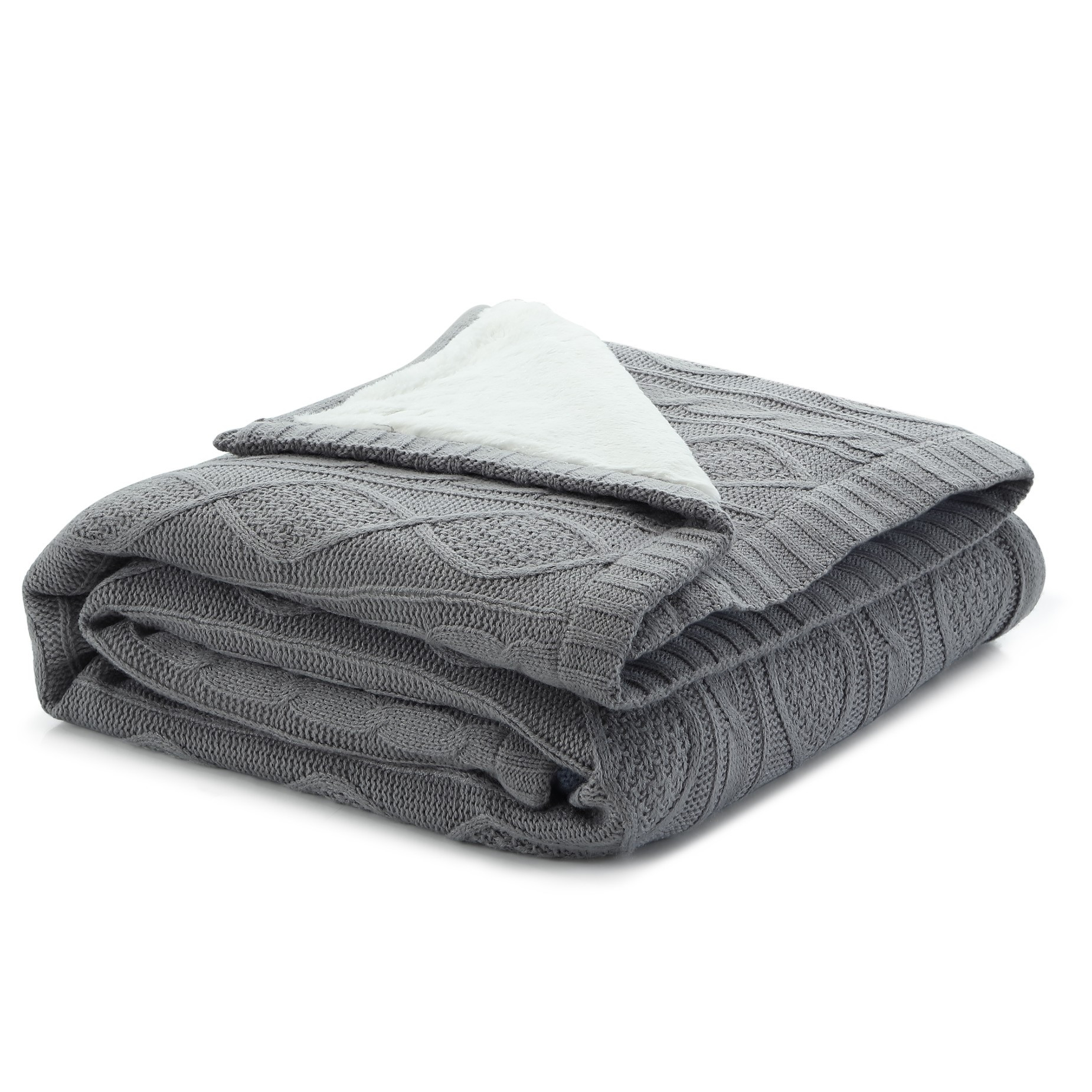 Light Gray Knitted Acrylic Solid Color Throw Blanket-531262-1