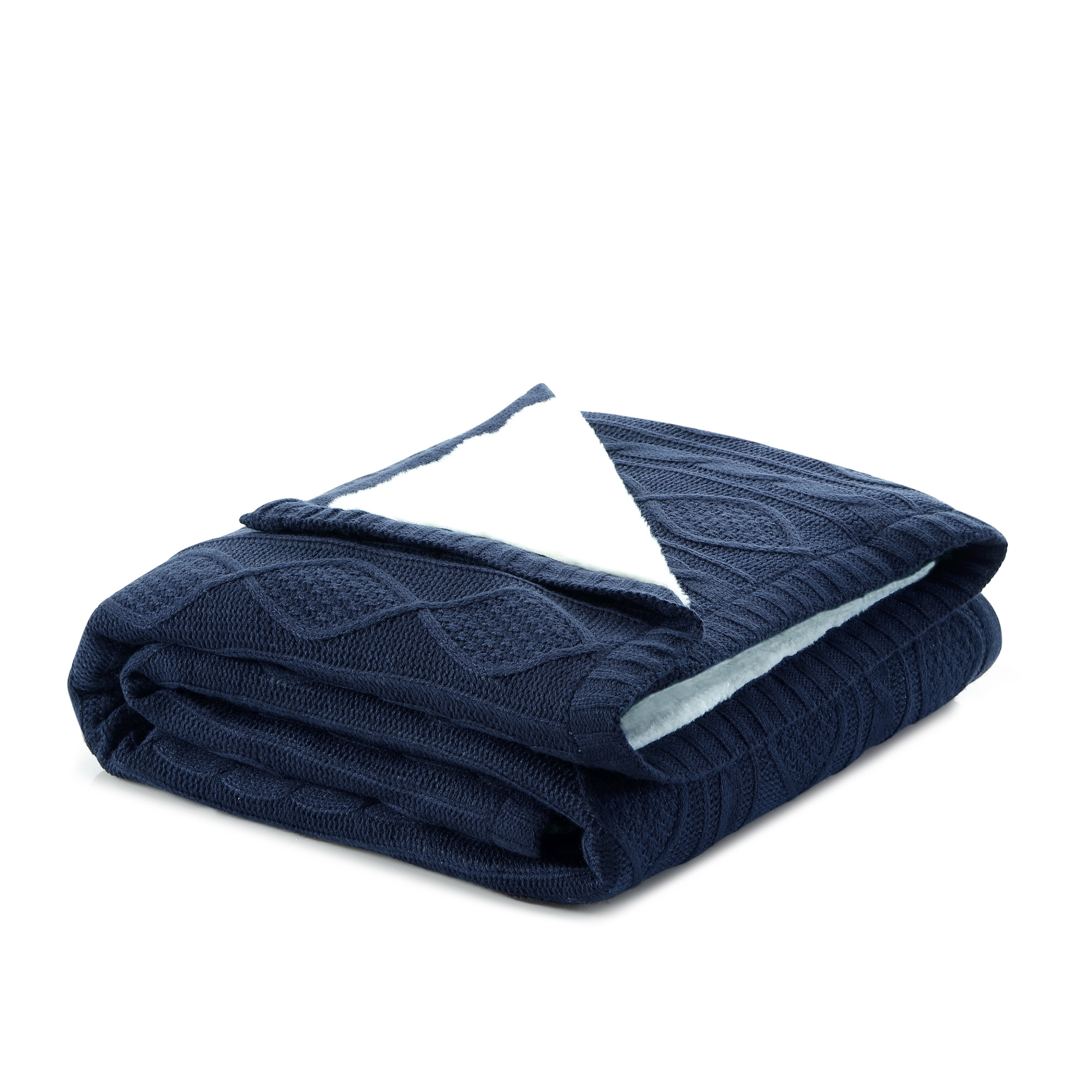 Navy Blue Knitted Acrylic Solid Color Throw Blanket-531263-1