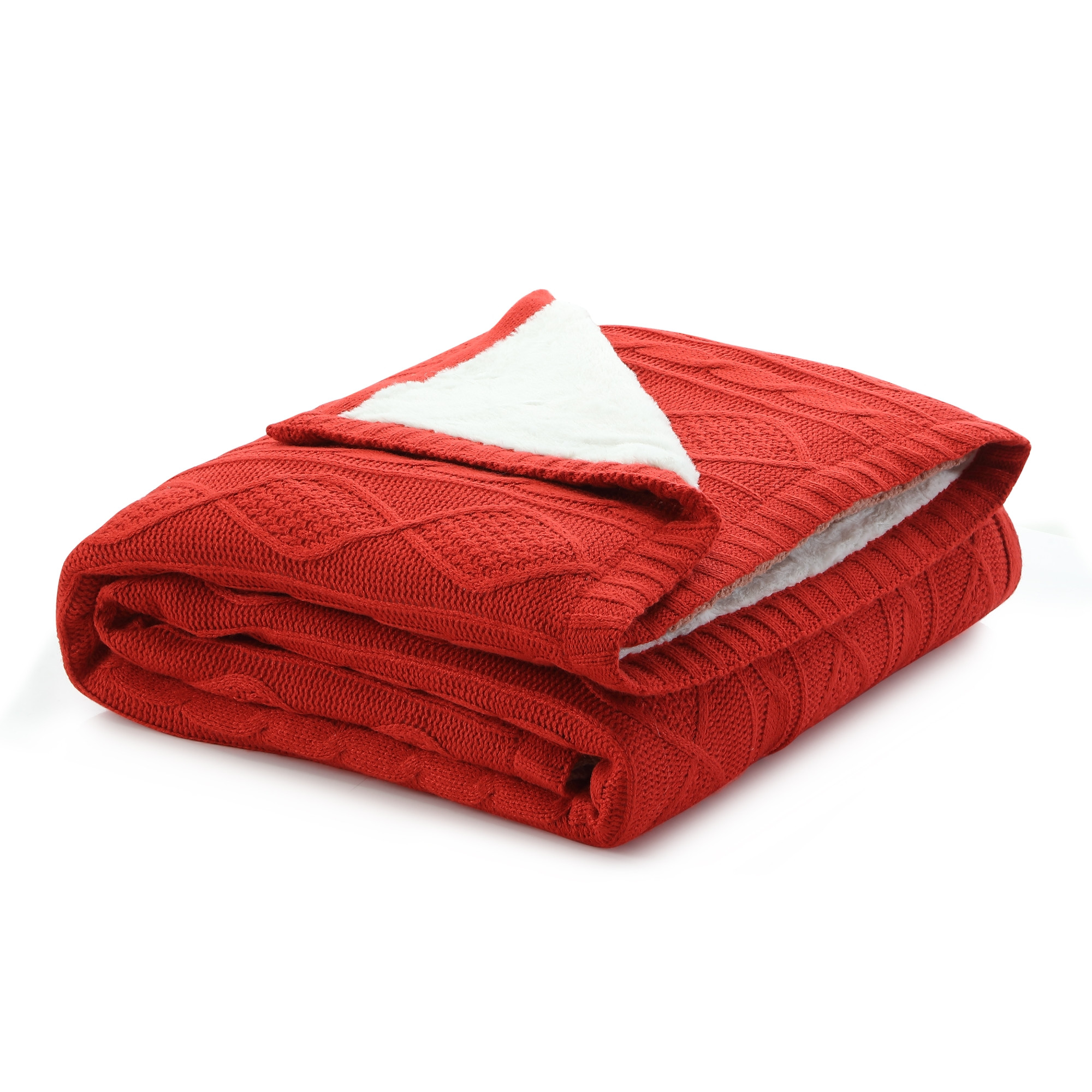Red Knitted Acrylic Solid Color Throw Blanket-531264-1