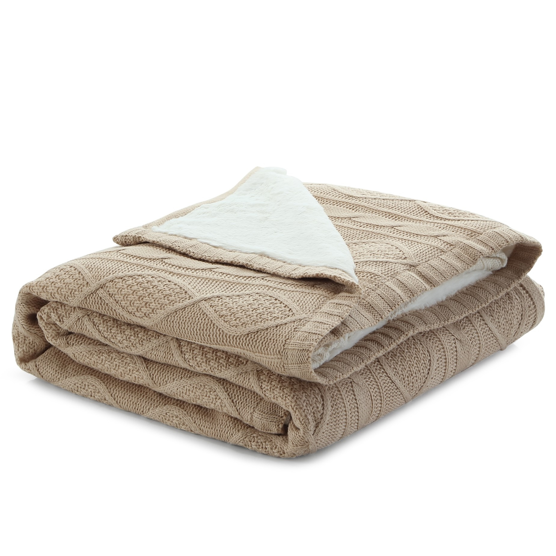 Taupe Knitted Acrylic Solid Color Throw Blanket-531265-1