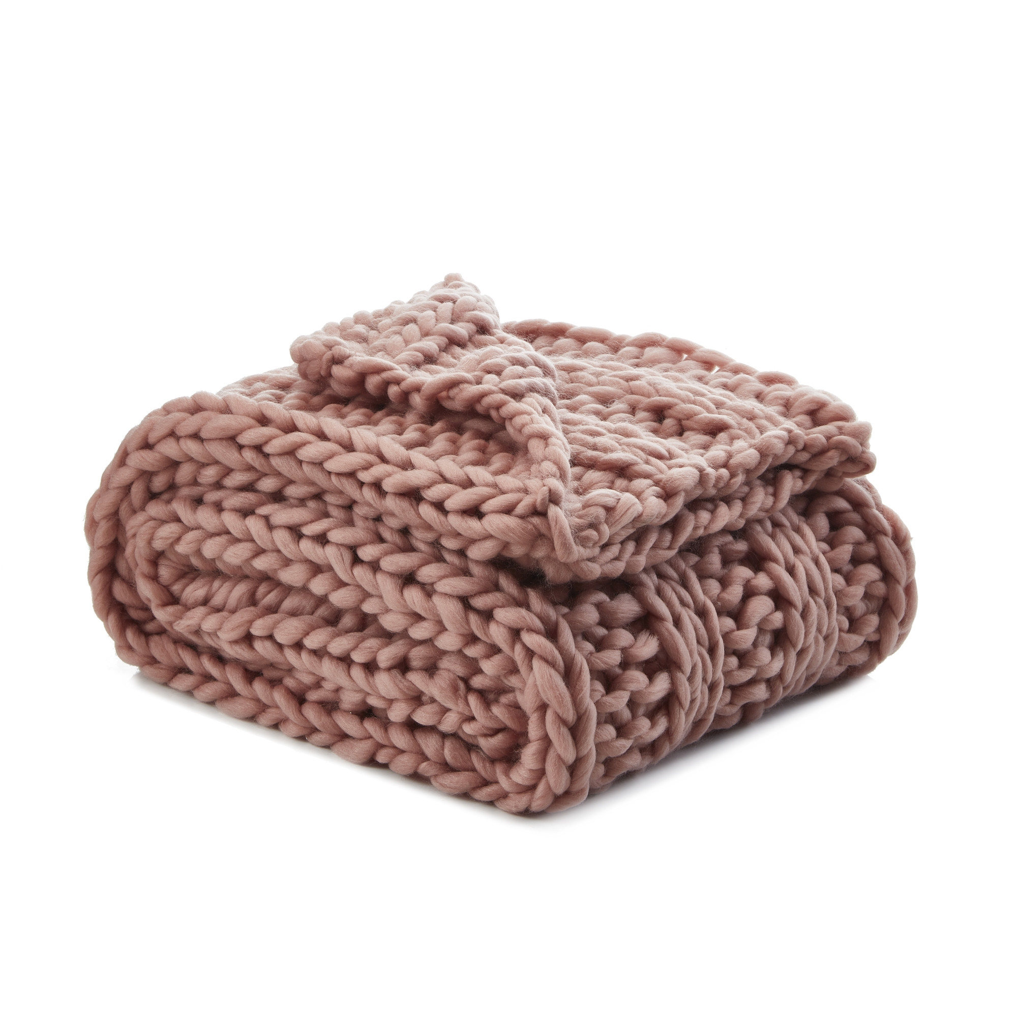 Blush Knitted Polyester Solid Color Throw Blanket-531267-1