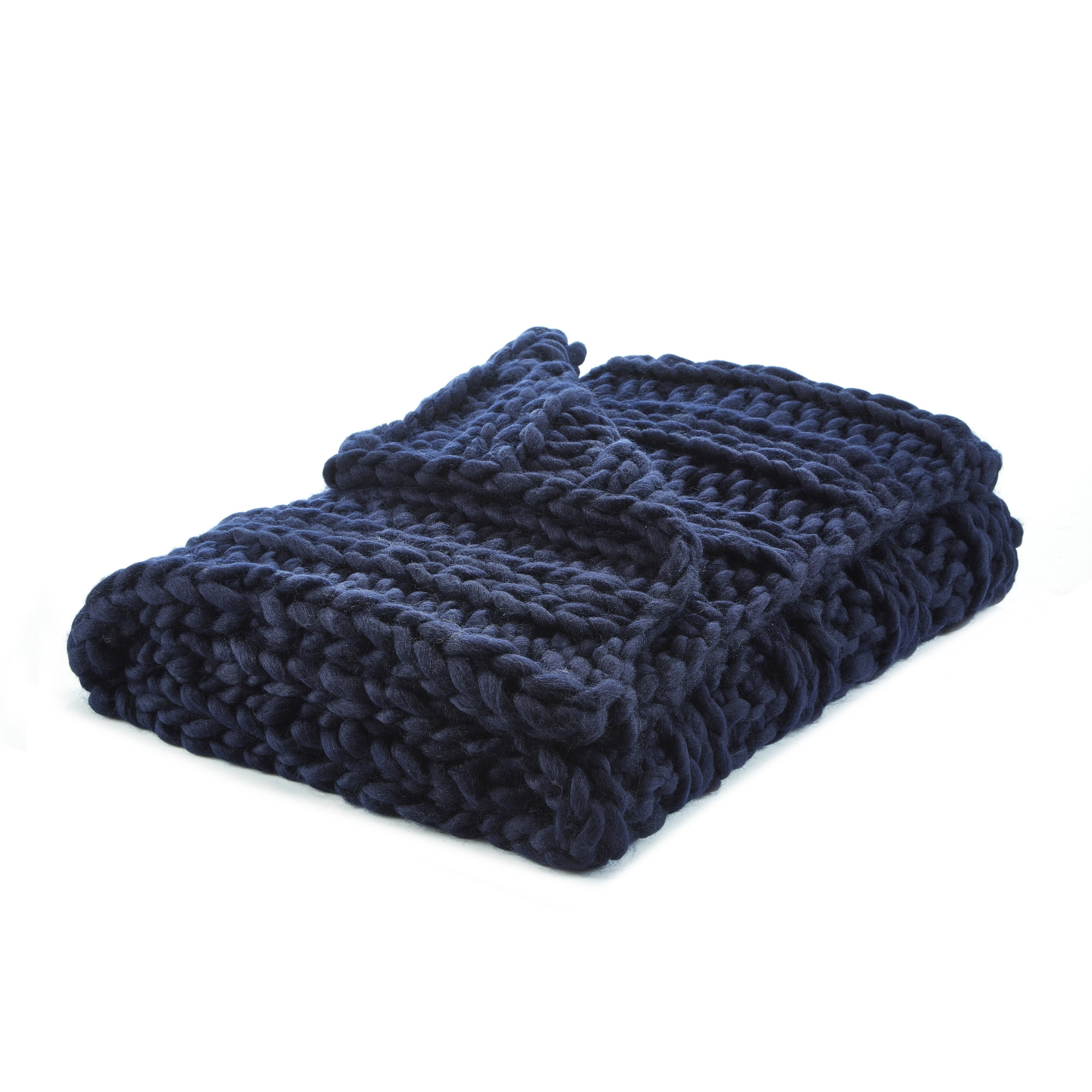 Navy Blue Knitted Polyester Solid Color Throw Blanket-531276-1