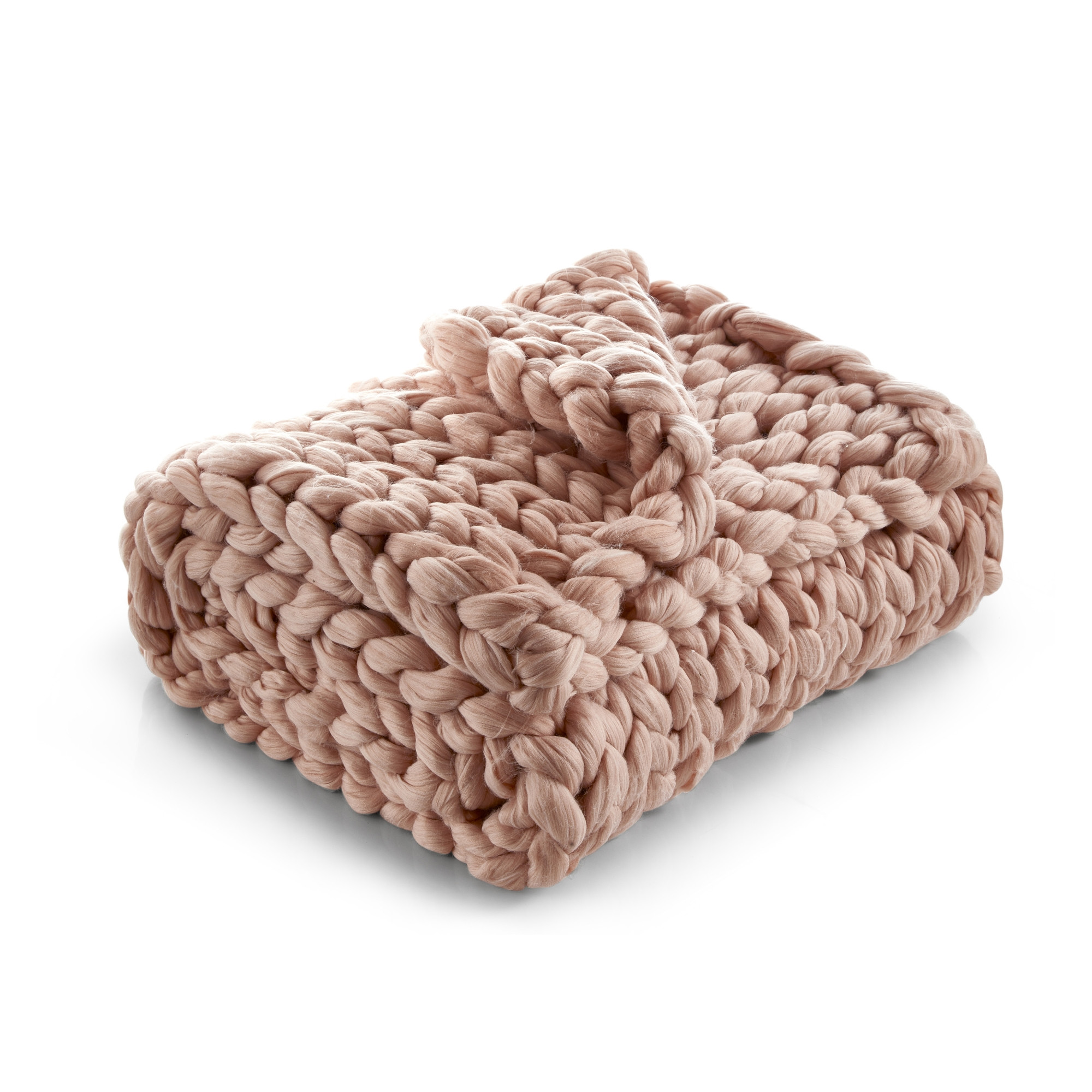 Blush Knitted Polyester Solid Color Throw Blanket-531280-1