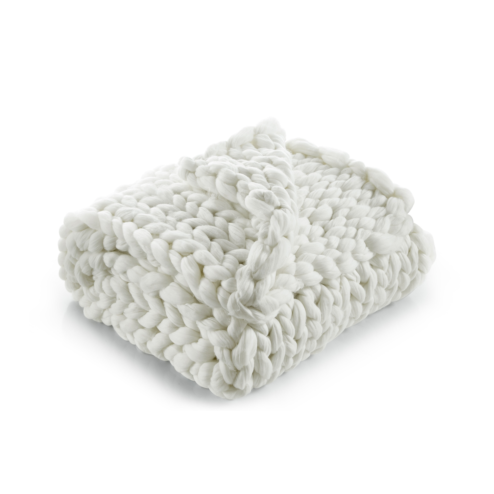 Cream Knitted Polyester Solid Color Throw Blanket-531282-1