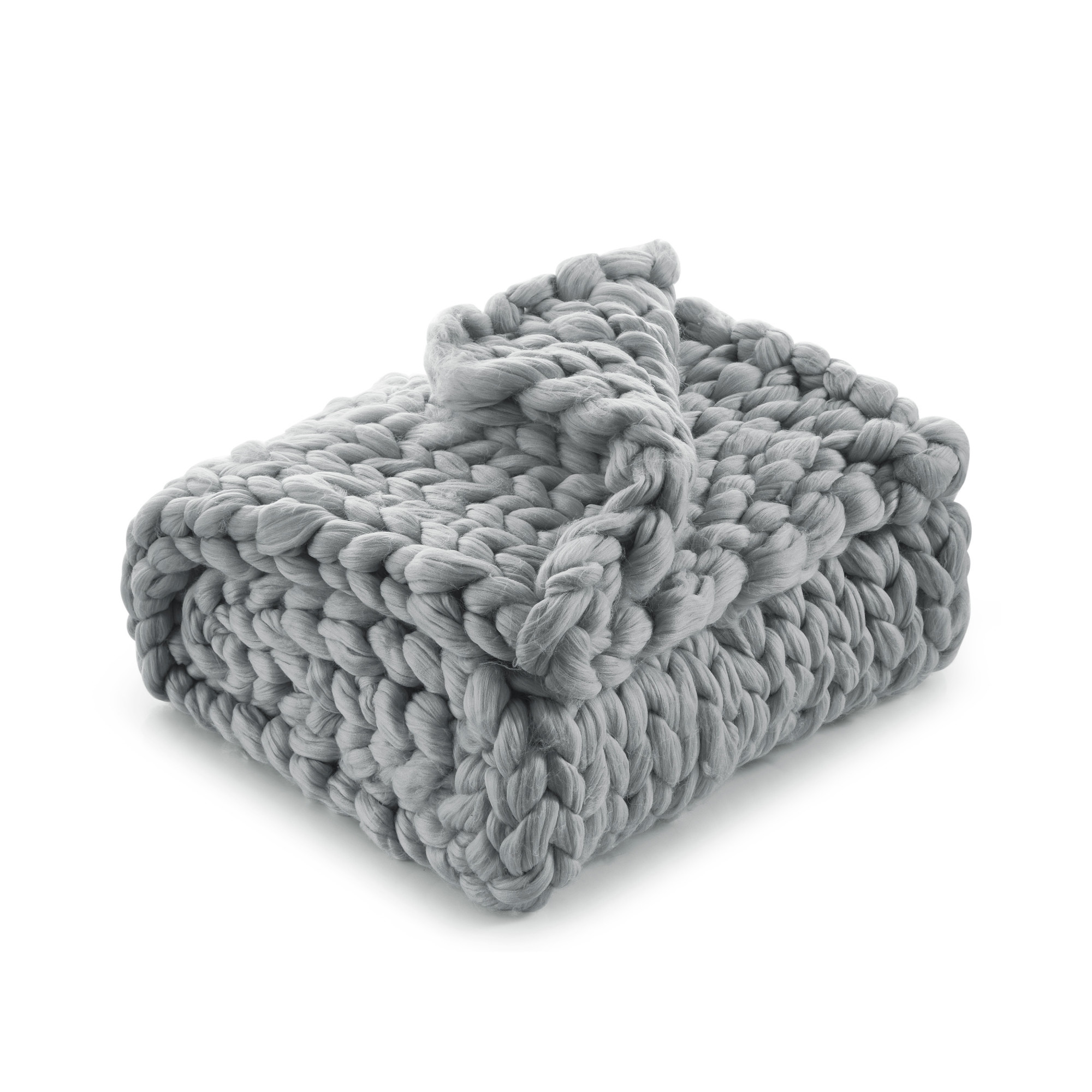 Light Gray Knitted Polyester Solid Color Throw Blanket-531284-1