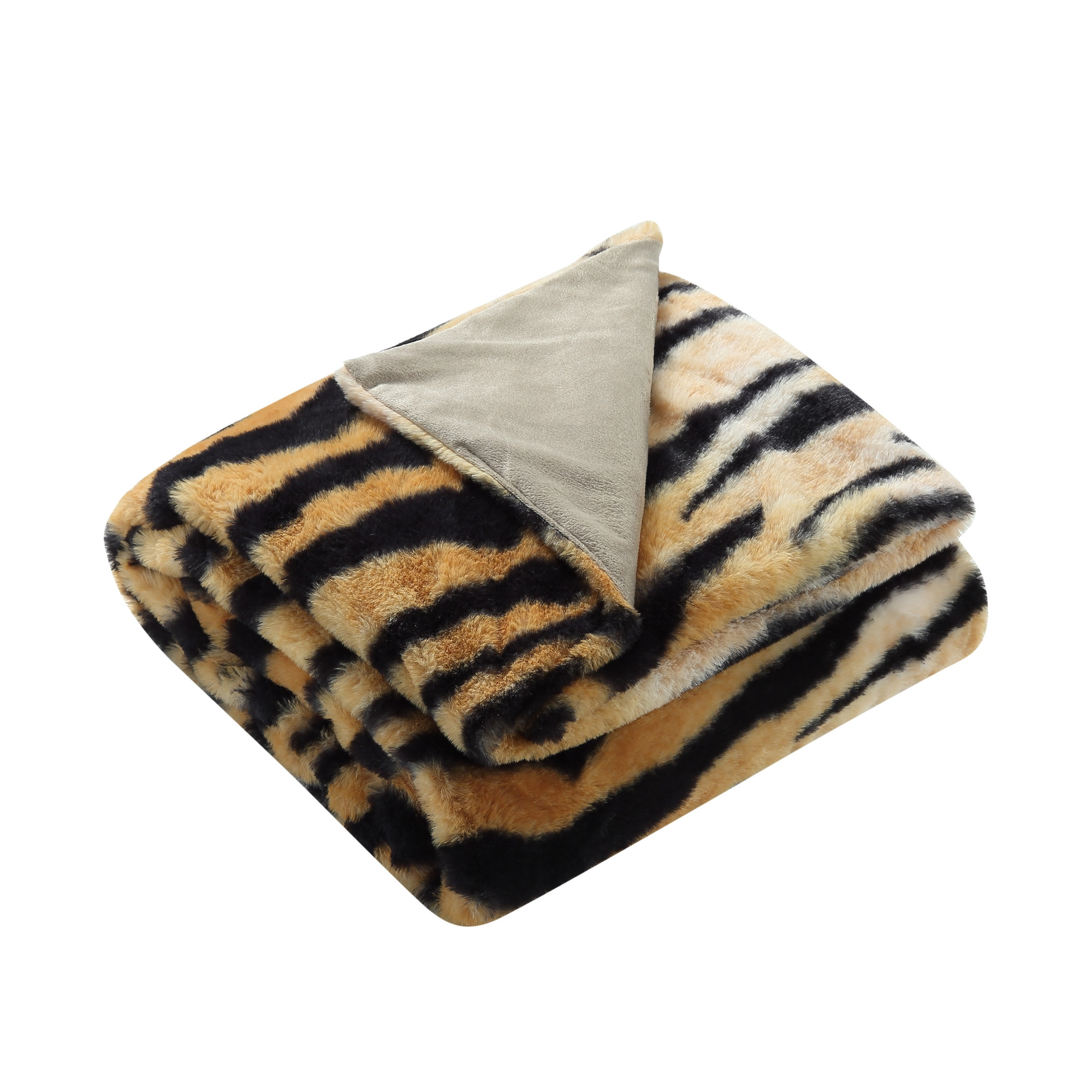 Orange and Black Tiger Print Faux Fur Plush Throw Blanket-531306-1