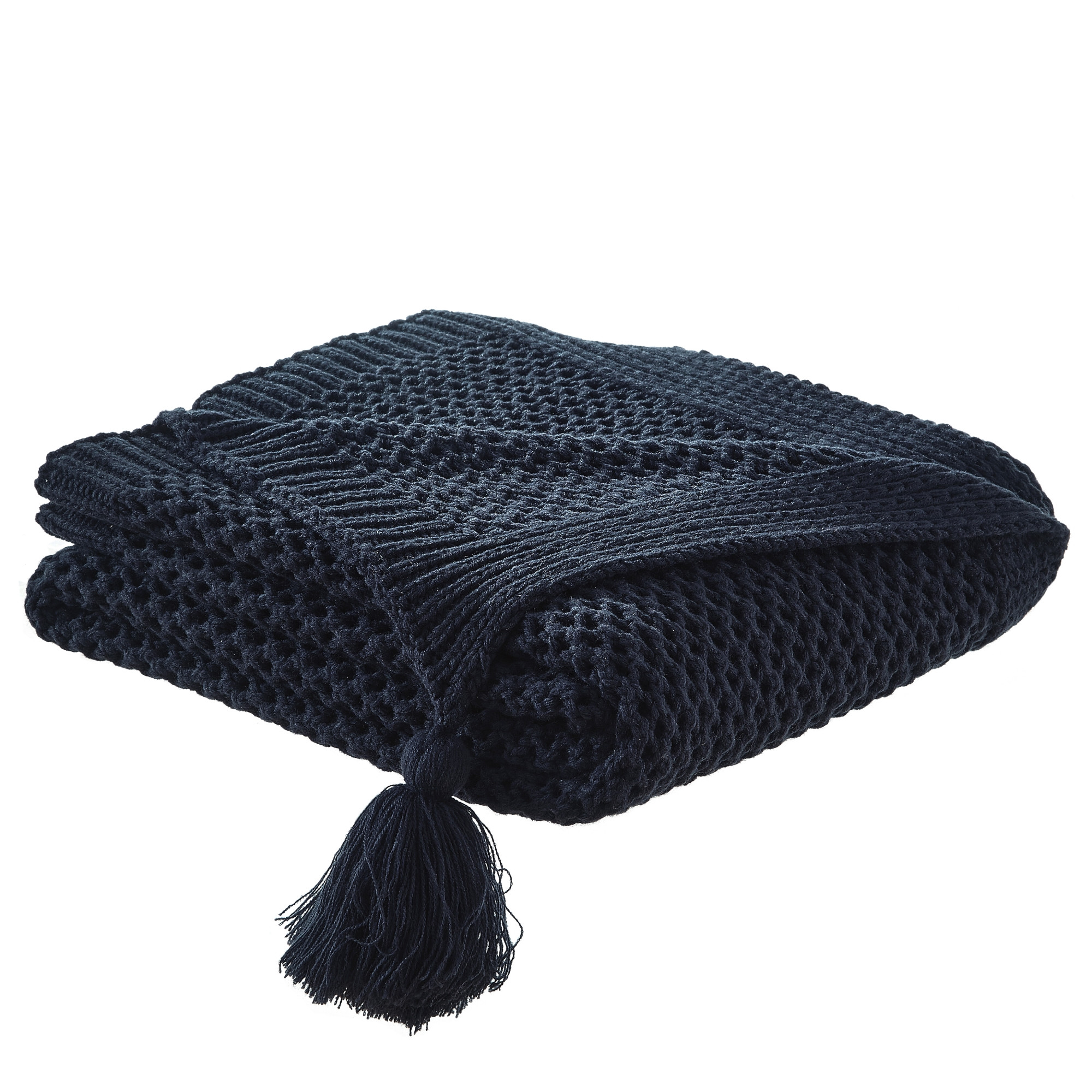 Navy Blue Knitted Acrylic Solid Color Throw Blanket-531312-1