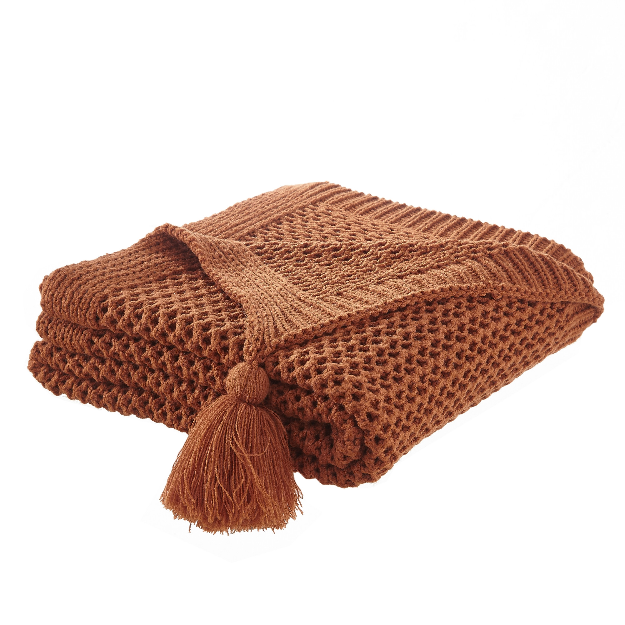 Rust Knitted Acrylic Solid Color Throw Blanket-531314-1