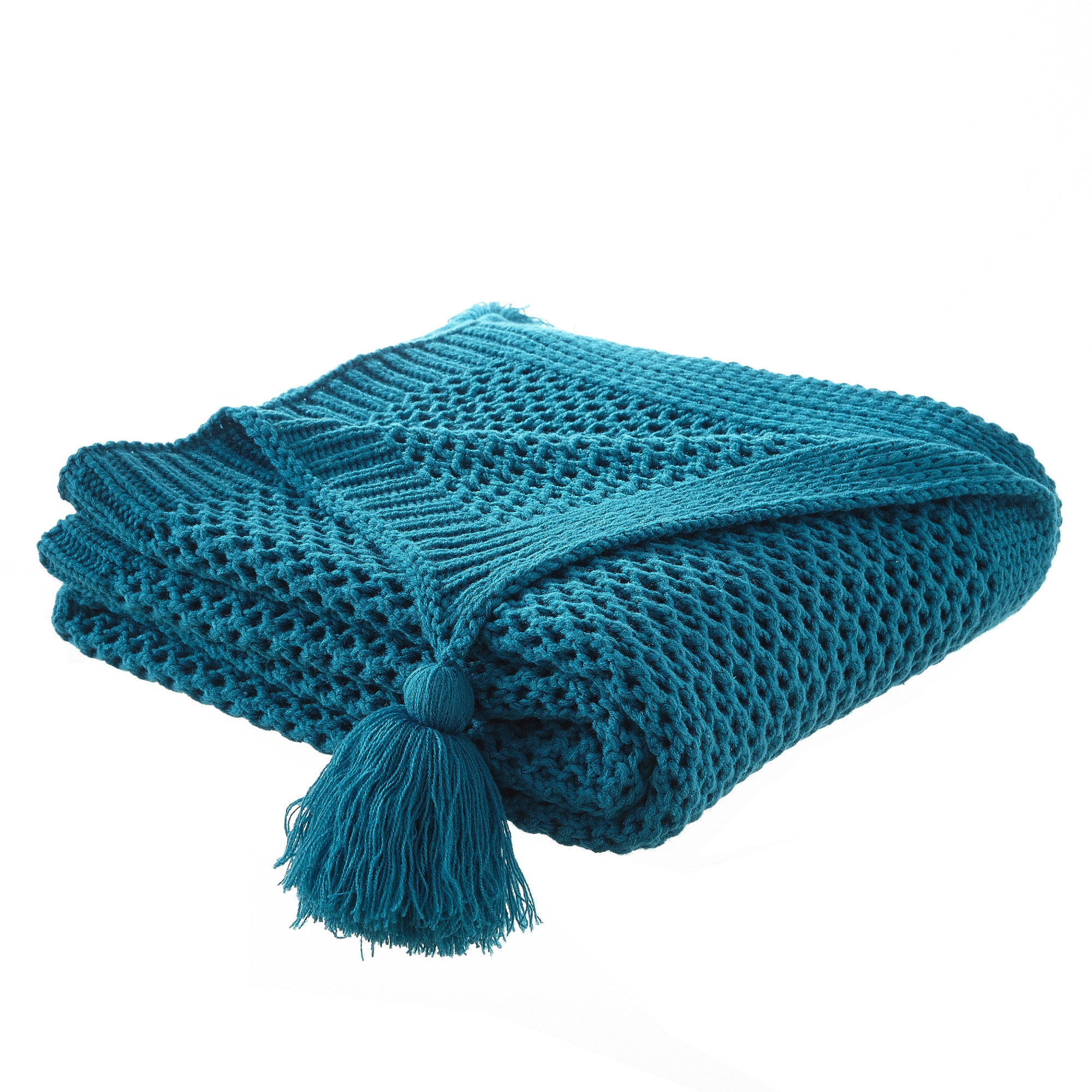 Teal Blue Knitted Acrylic Solid Color Throw Blanket-531316-1