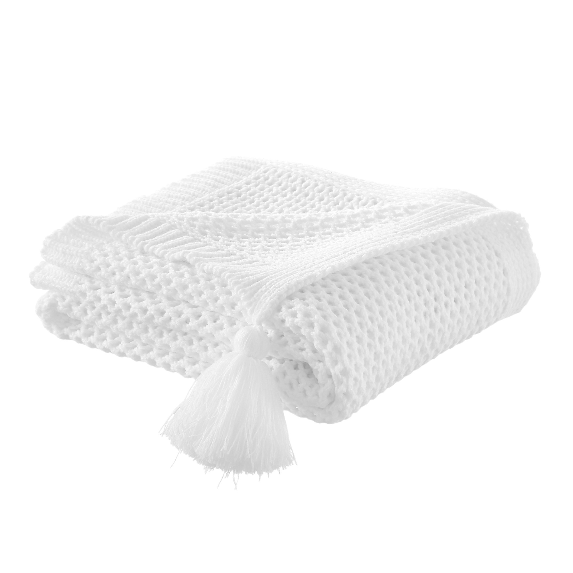 White Knitted Acrylic Solid Color Throw Blanket-531317-1