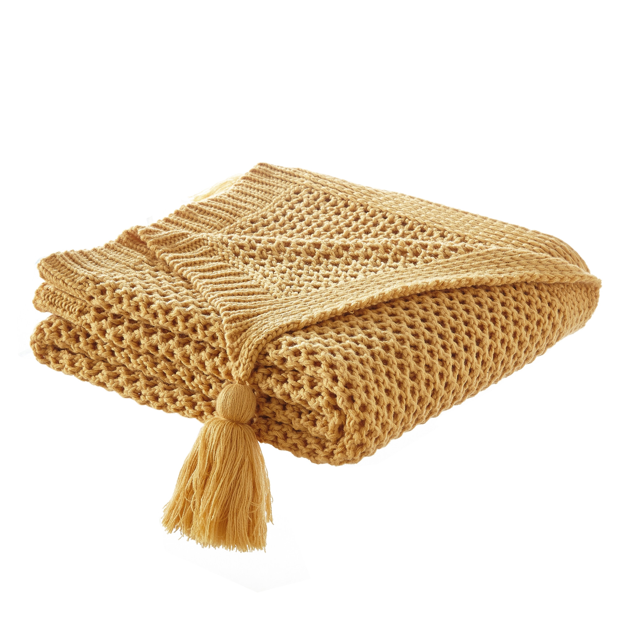 Yellow Knitted Acrylic Solid Color Throw Blanket-531318-1