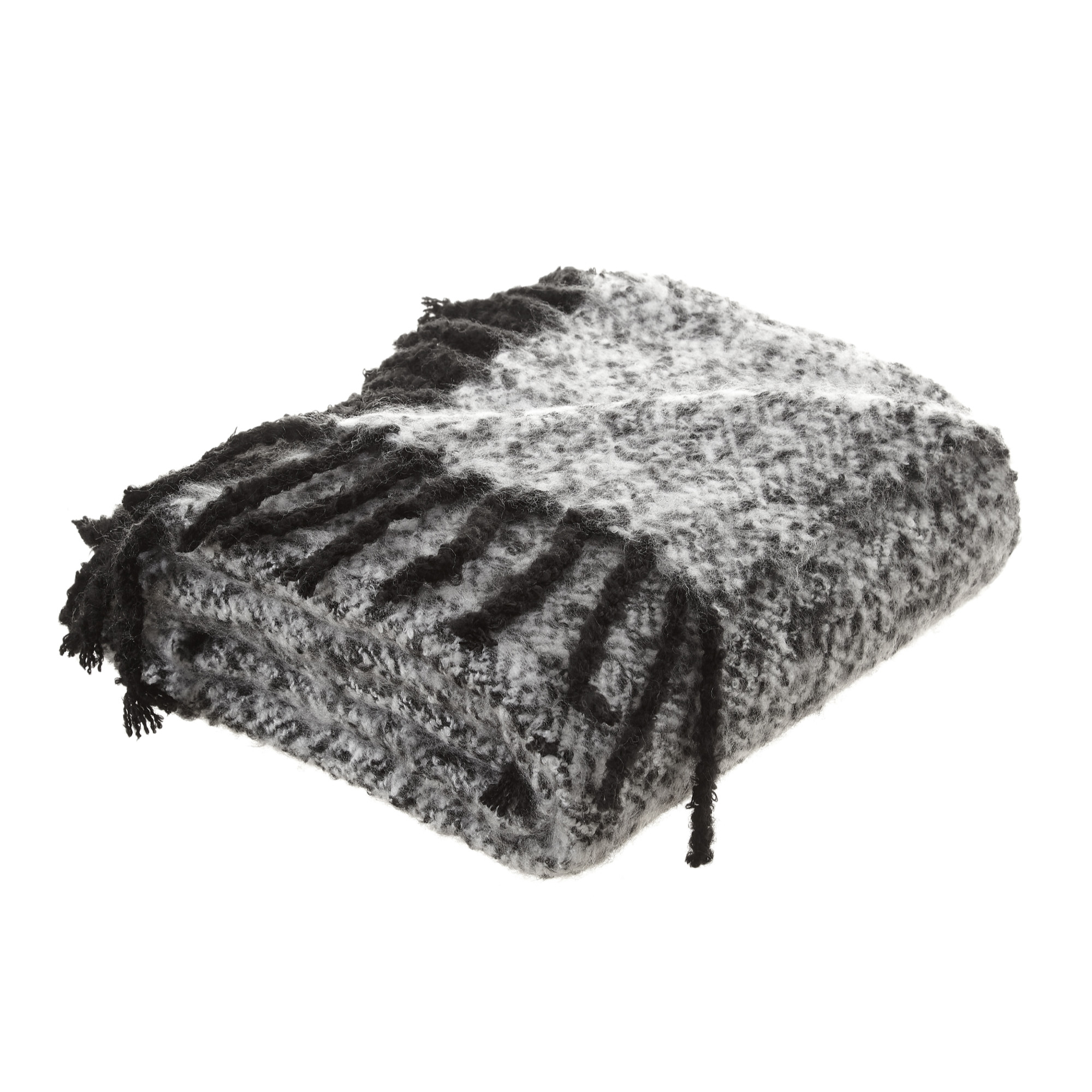 Black Knitted Acrylic Geometric Throw Blanket-531355-1