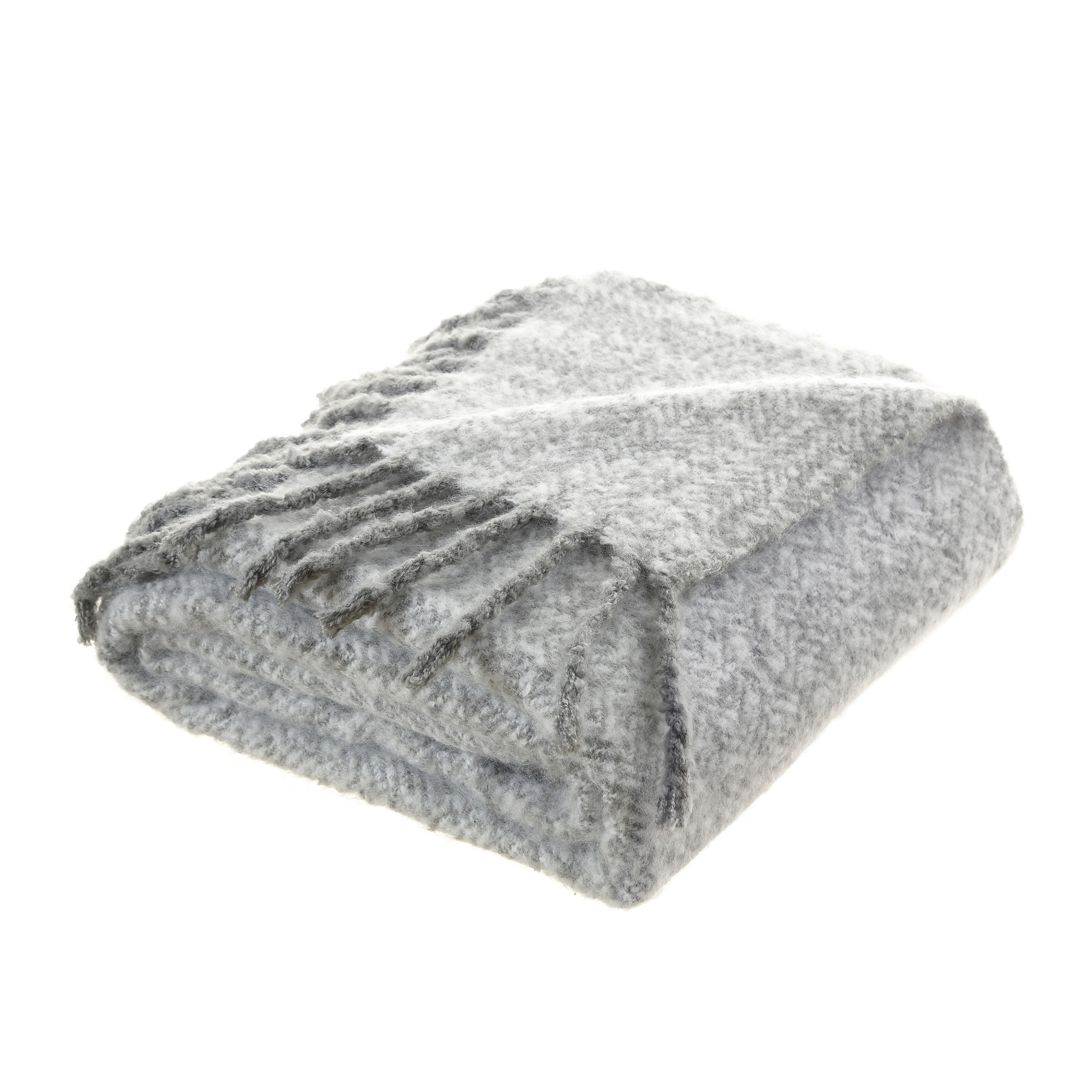 Light Gray Knitted Acrylic Geometric Throw Blanket-531356-1
