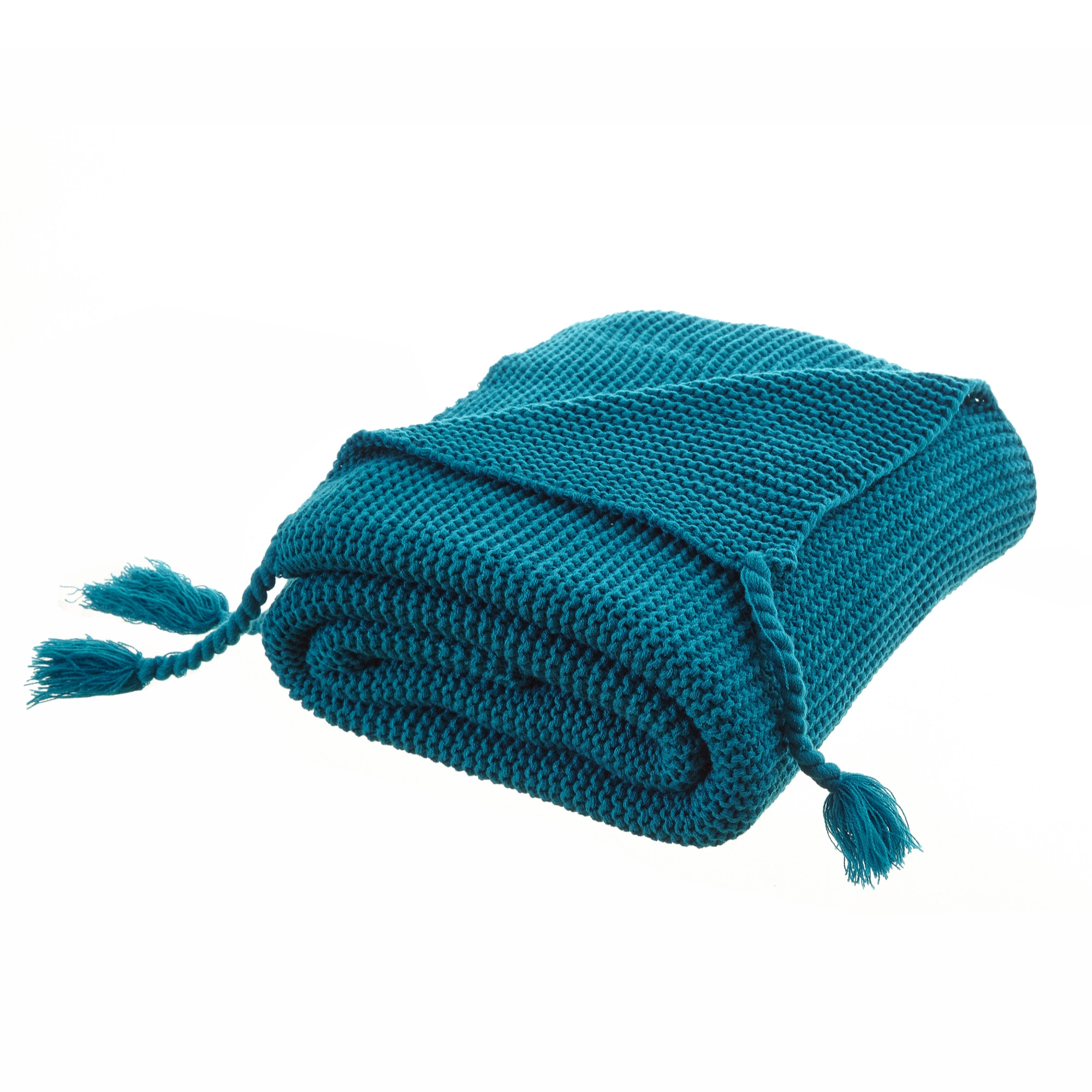Teal Blue Knitted Acrylic Solid Color Throw Blanket-531377-1