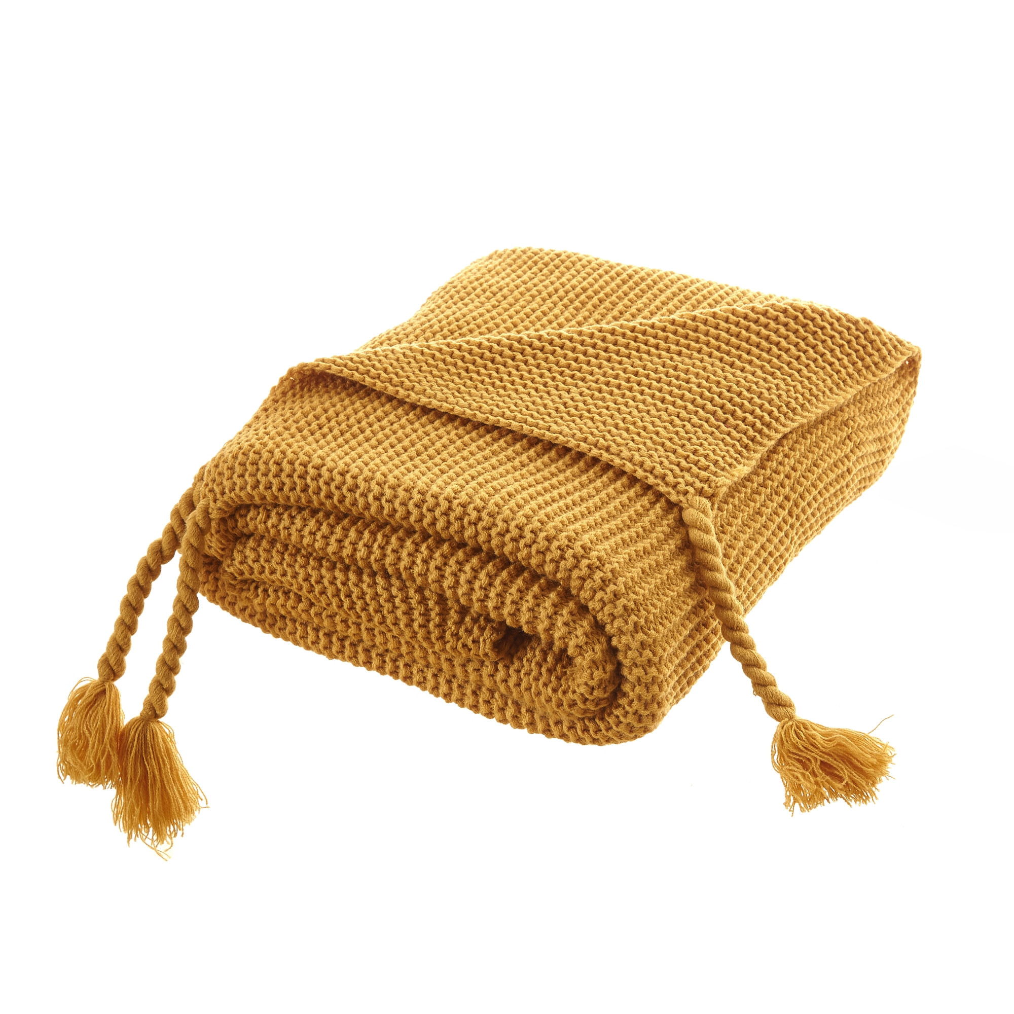 Yellow Knitted Acrylic Solid Color Throw Blanket-531378-1
