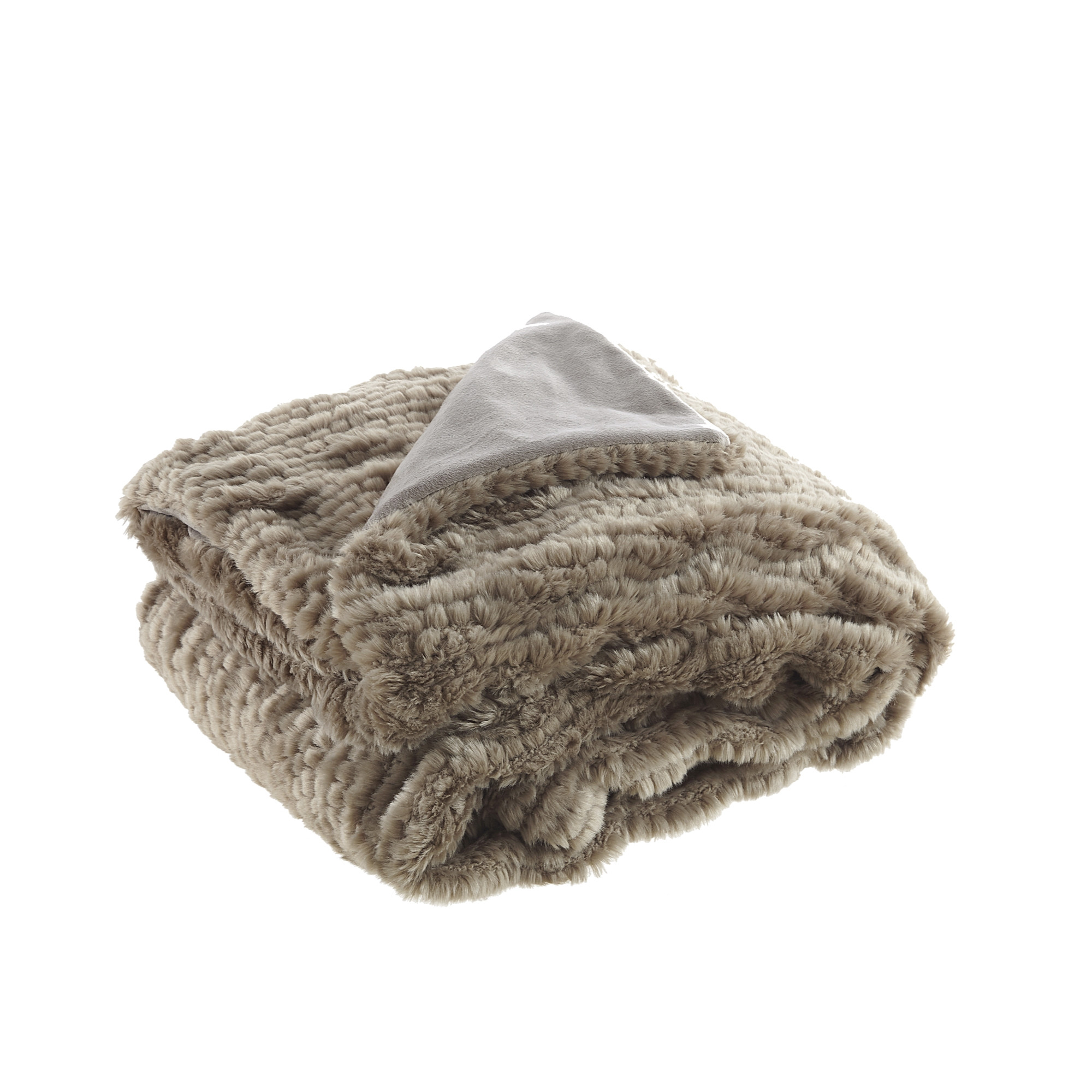 Brown Knitted Acrylic Solid Color Plush Throw Blanket-531388-1