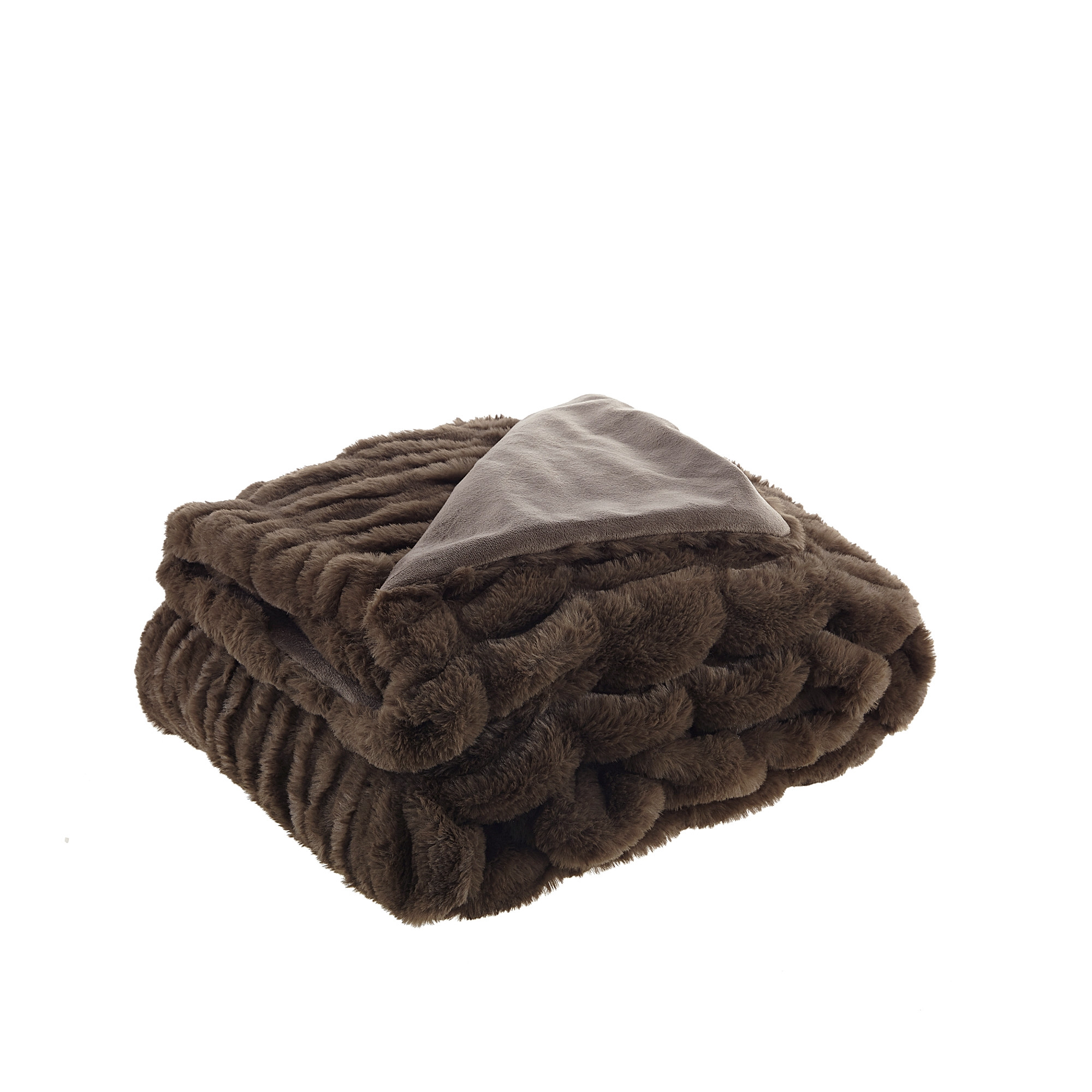 Brown Knitted Faux Fur Throw Blanket-531396-1