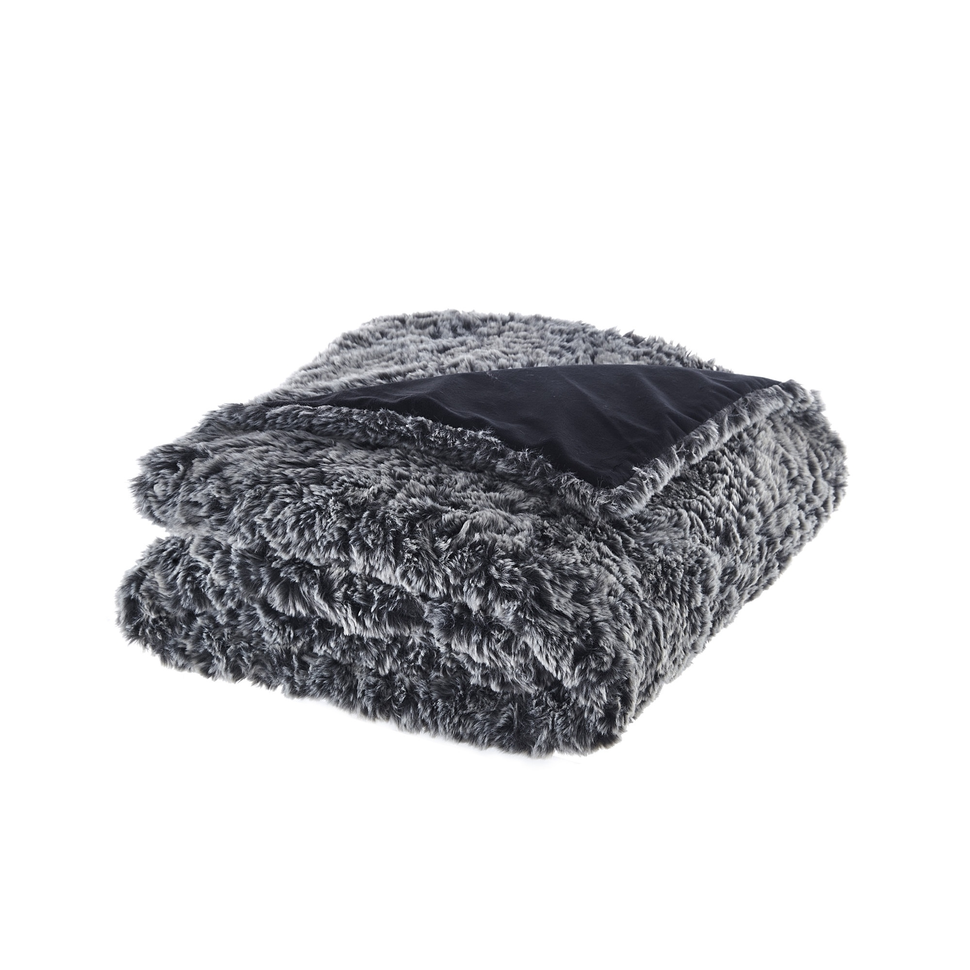 Black Knitted PolYester Solid Color Plush Throw Blanket-531399-1