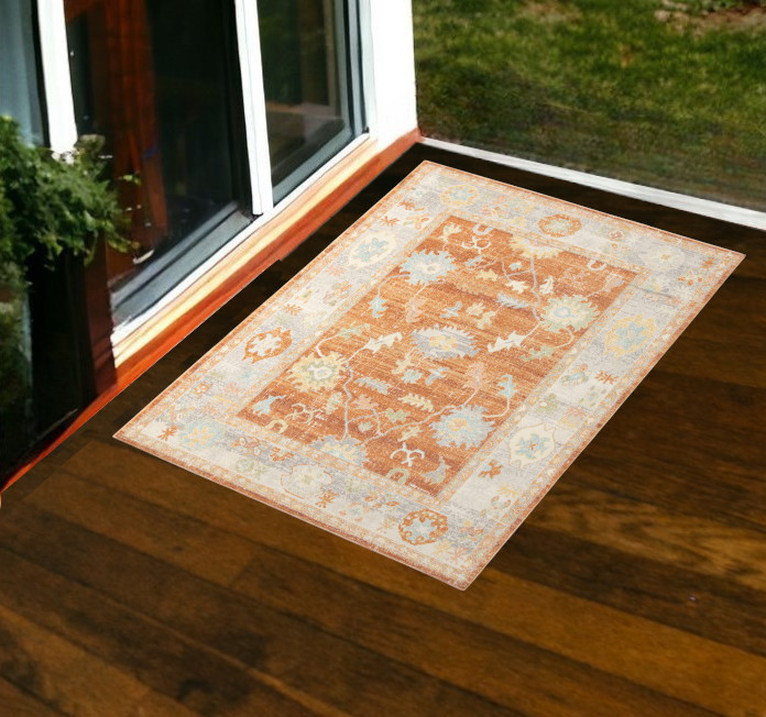 2' x 3' Blue and Orange Floral Stain Resistant Indoor Outdoor Area Rug-531500-1