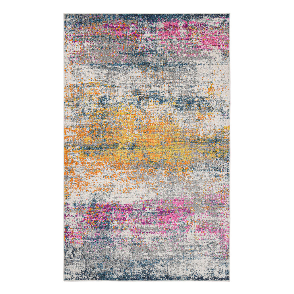 8' Pink and Orange Abstract Power Loom Runner Rug-531521-1