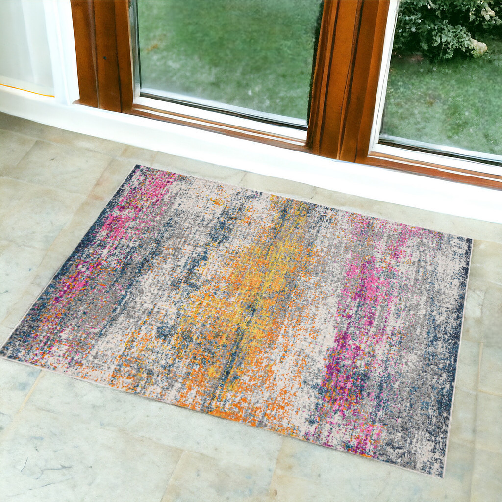 3' X 5' Pink and Orange Abstract Power Loom Area Rug-531522-1