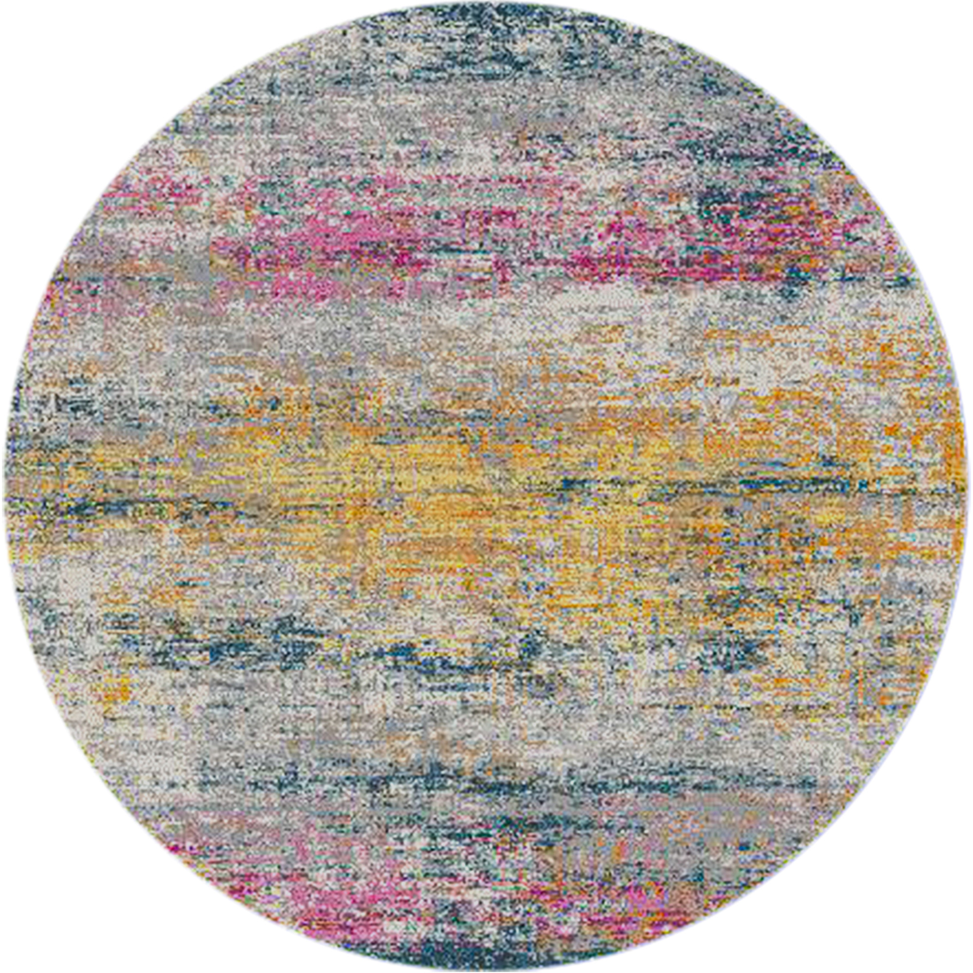 7' Pink and Orange Round Abstract Power Loom Area Rug-531525-1