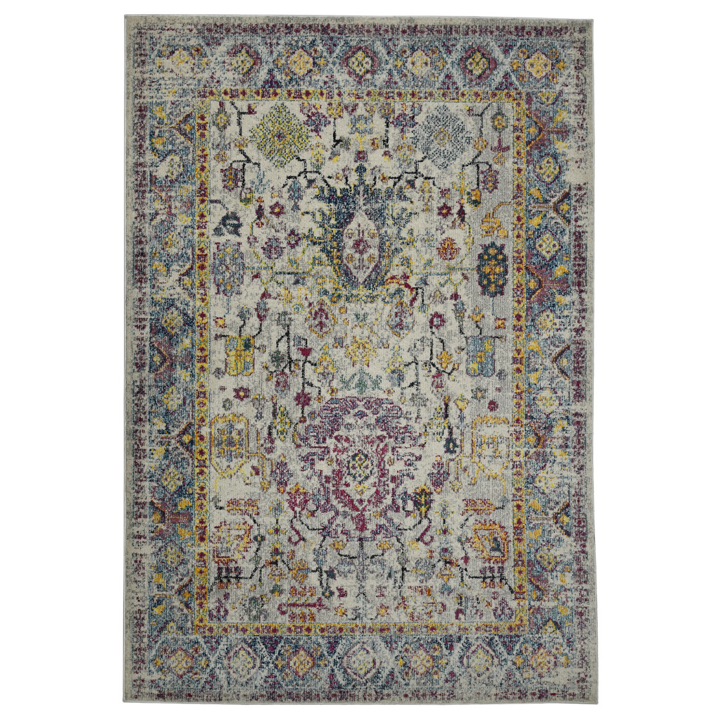 5 x 7 gray Floral Power Loom Area Rug