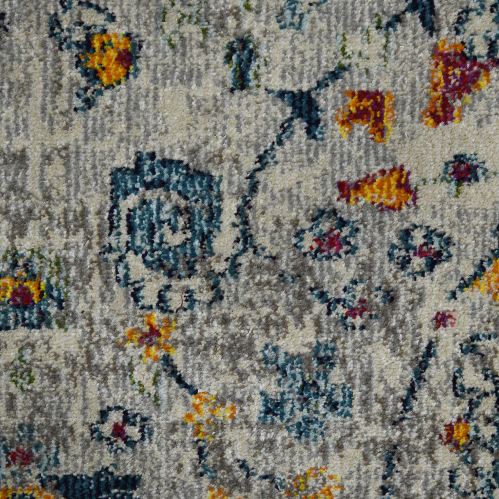 8 Orange and Ivory Floral Power Loom Runner Rug