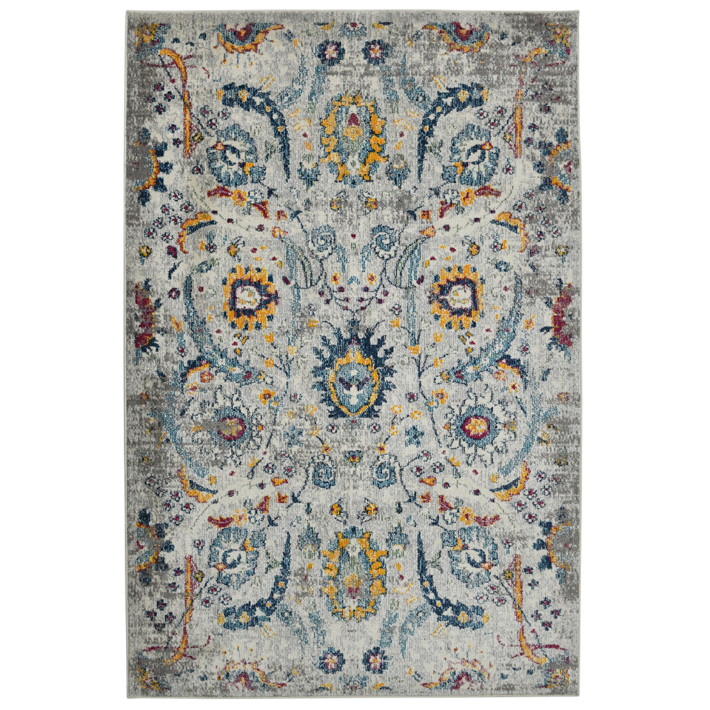 5' x 7' Orange and Ivory Floral Power Loom Area Rug-531551-1