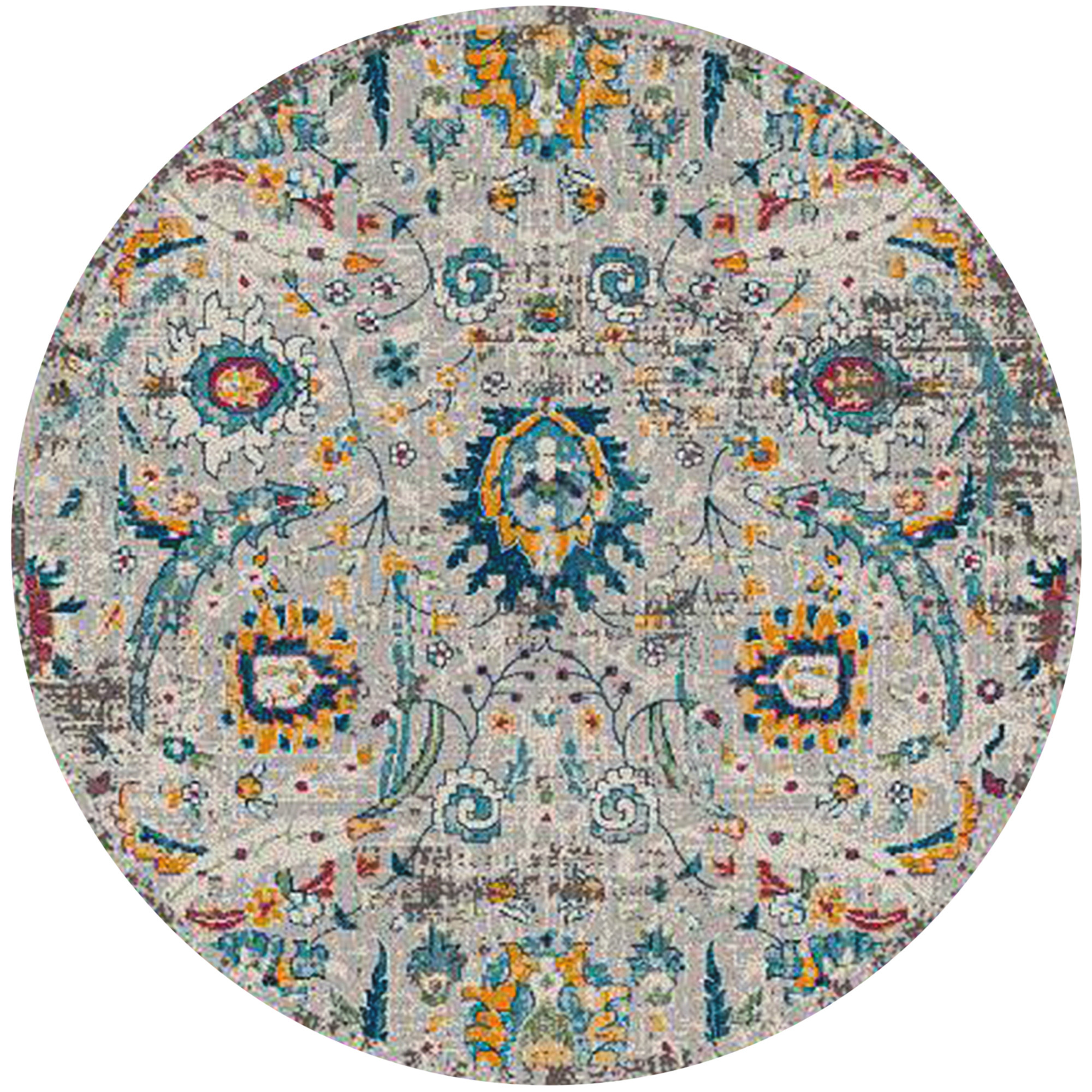 7' Orange and Ivory Round Floral Power Loom Area Rug-531553-1