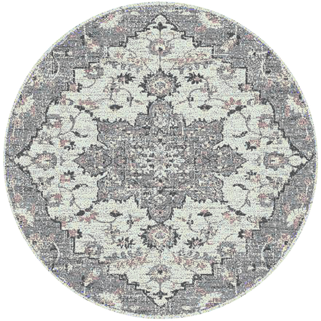 7 gray Round Medallion Power Loom Area Rug