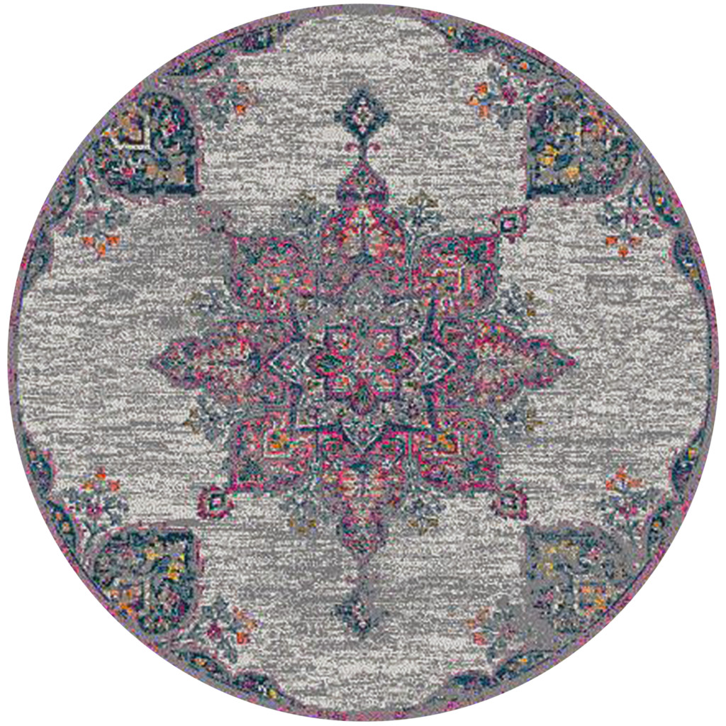 7 Pink Round Medallion Power Loom Area Rug