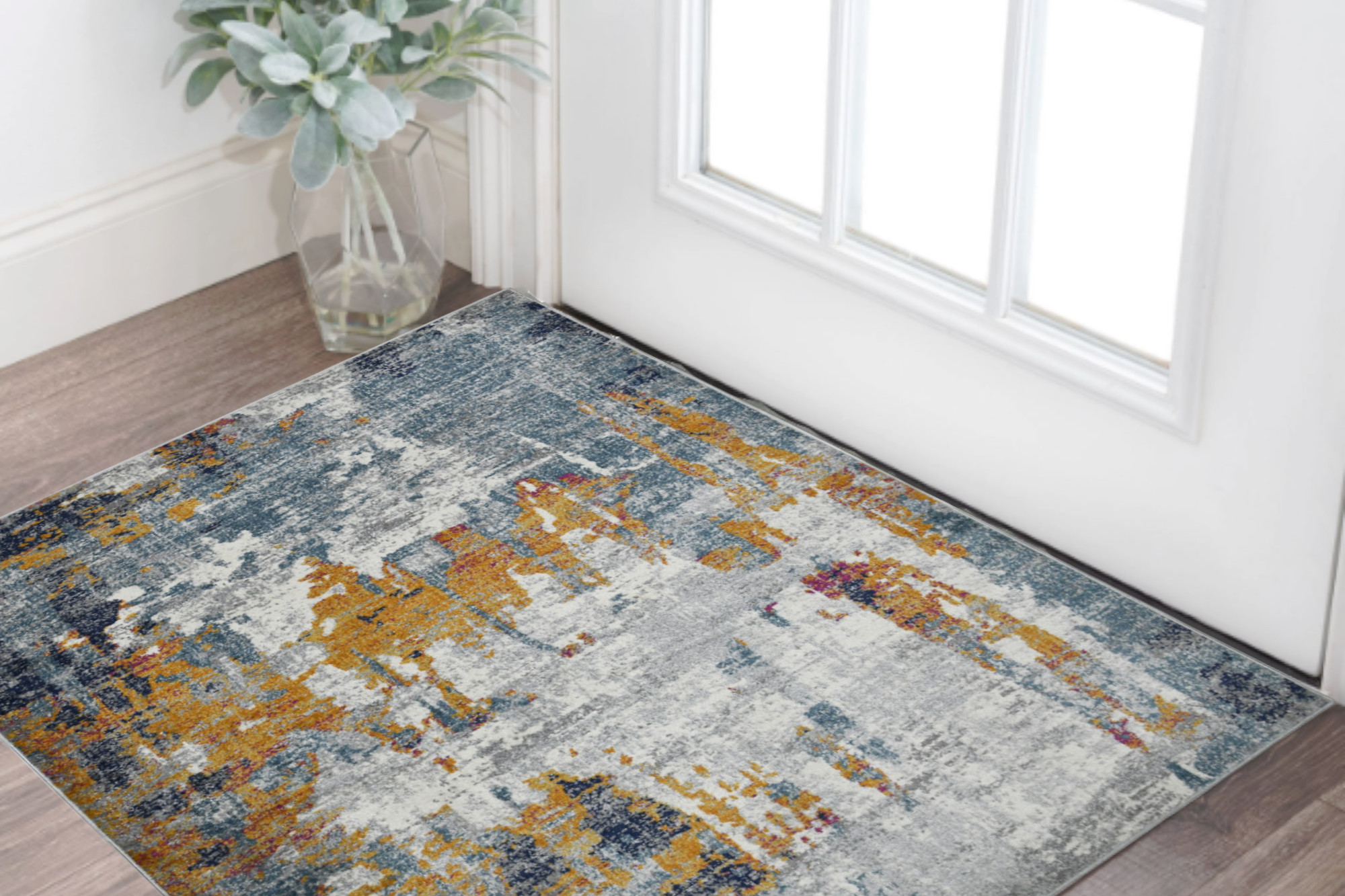 3' X 5' Blue and Orange Abstract Power Loom Area Rug-531571-1
